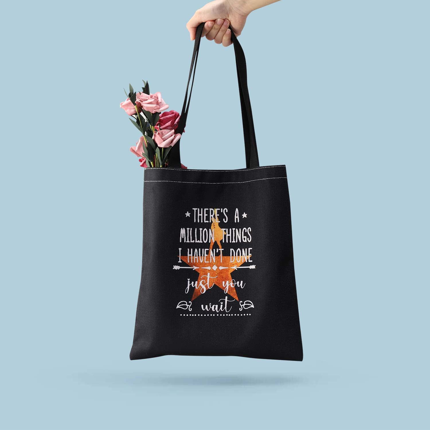 Bdpwss Musical Tote Bag, There'S A Million Things I Haven'T Done But Just You Wait, 15.7 X 13.8 Inches, Waterproof, Zipper, Whit