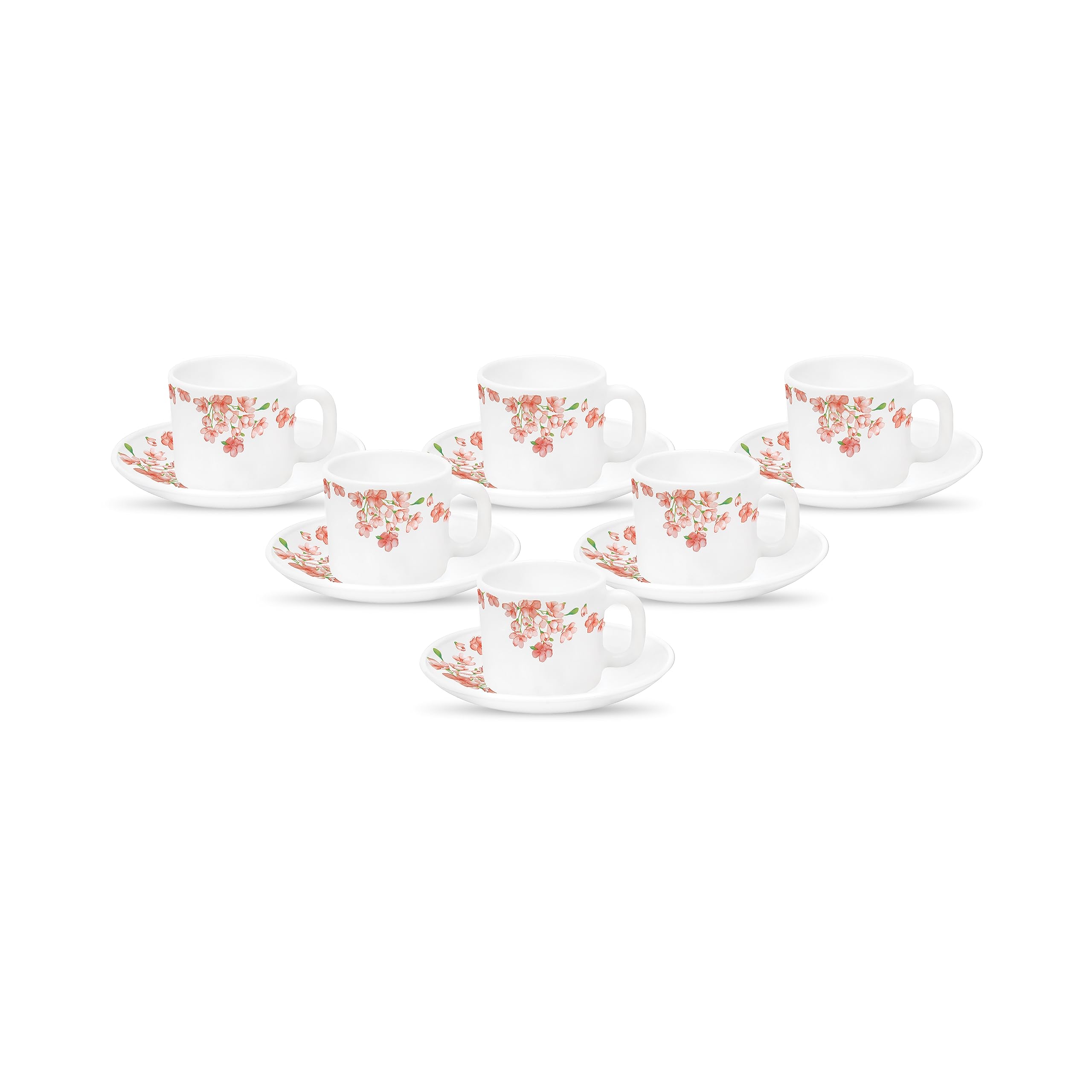 La Opala Diva, Opal Glass Crockery | Coffee Cup & Saucer Cylinder, Set Of 12 | Aster Pink, 120 Ml | For Tea & Coffee | Microwave