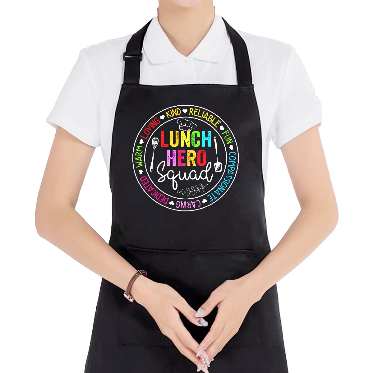 Uinwk Funny Cafeteria Cooking Aprons For Women With 2 Pockets  Lunch Lady & Hero Squad Gifts, Black