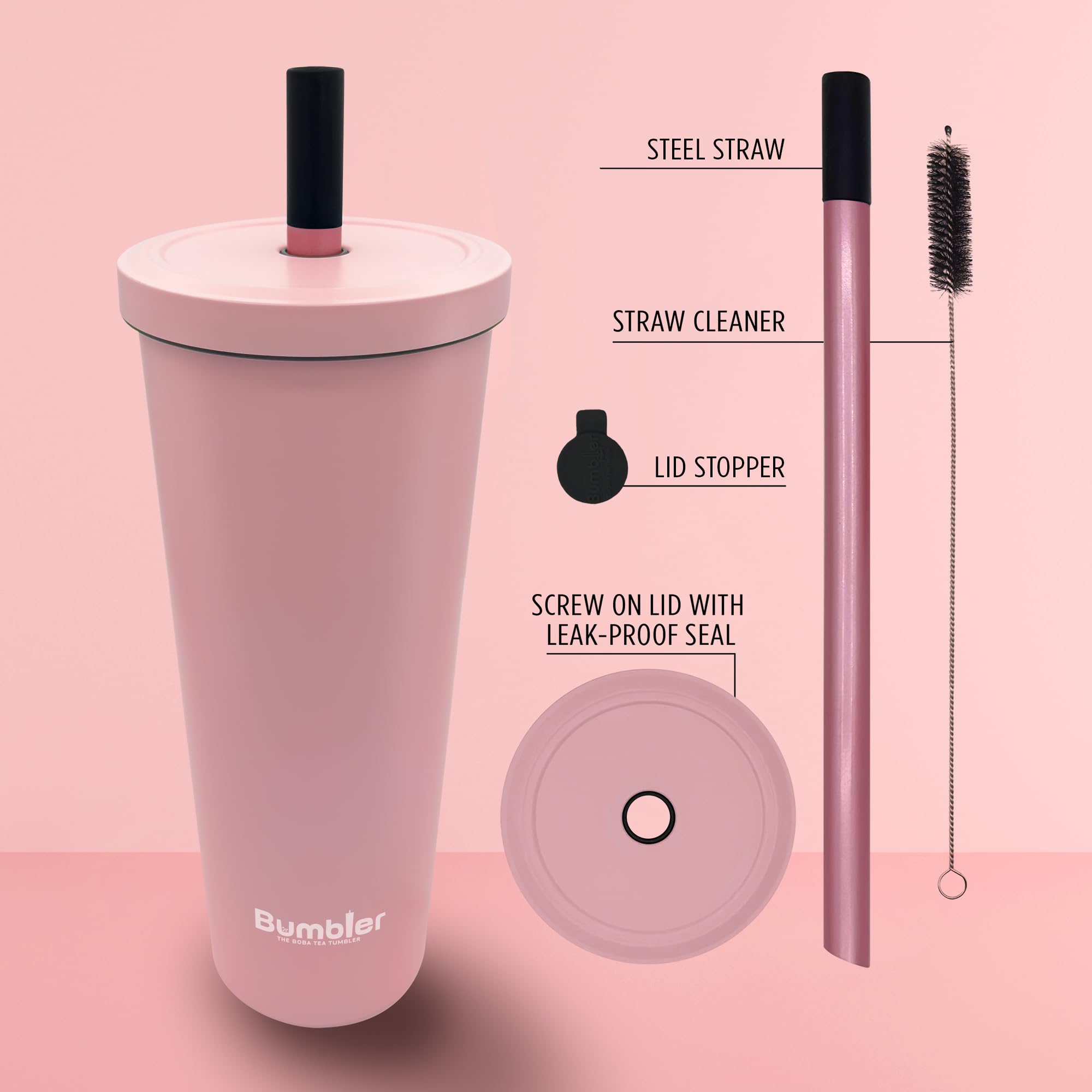Stainless Steel Bumbler - 24 Oz Large Reusable Eco-Friendly Tumbler With Wide Duo Material Metal Straw - Perfect For Boba/Bubble