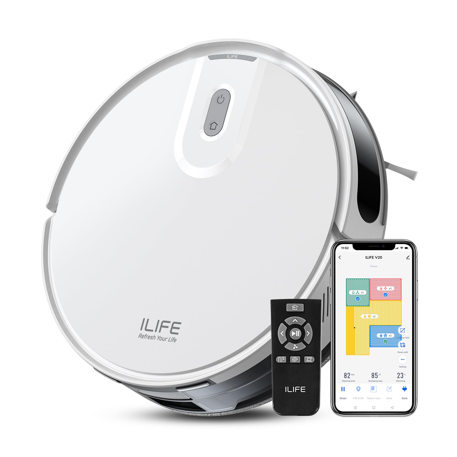 Ilife V20 Robot Vacuum Cleaner With Sof Laser Navigation, 5000Pa Suction, 2In1 Vacuum & Mop, Customized Cleaning, Ideal For Pe