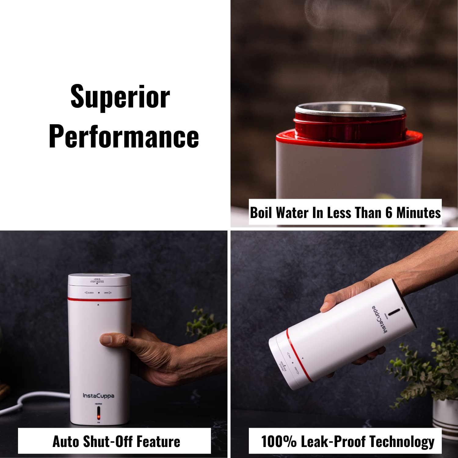 Instacuppa Portable Electric Kettle Travel Electric Water Bottle For Boiling Hot Water With Cool Touch Exterior, Automatic Shut