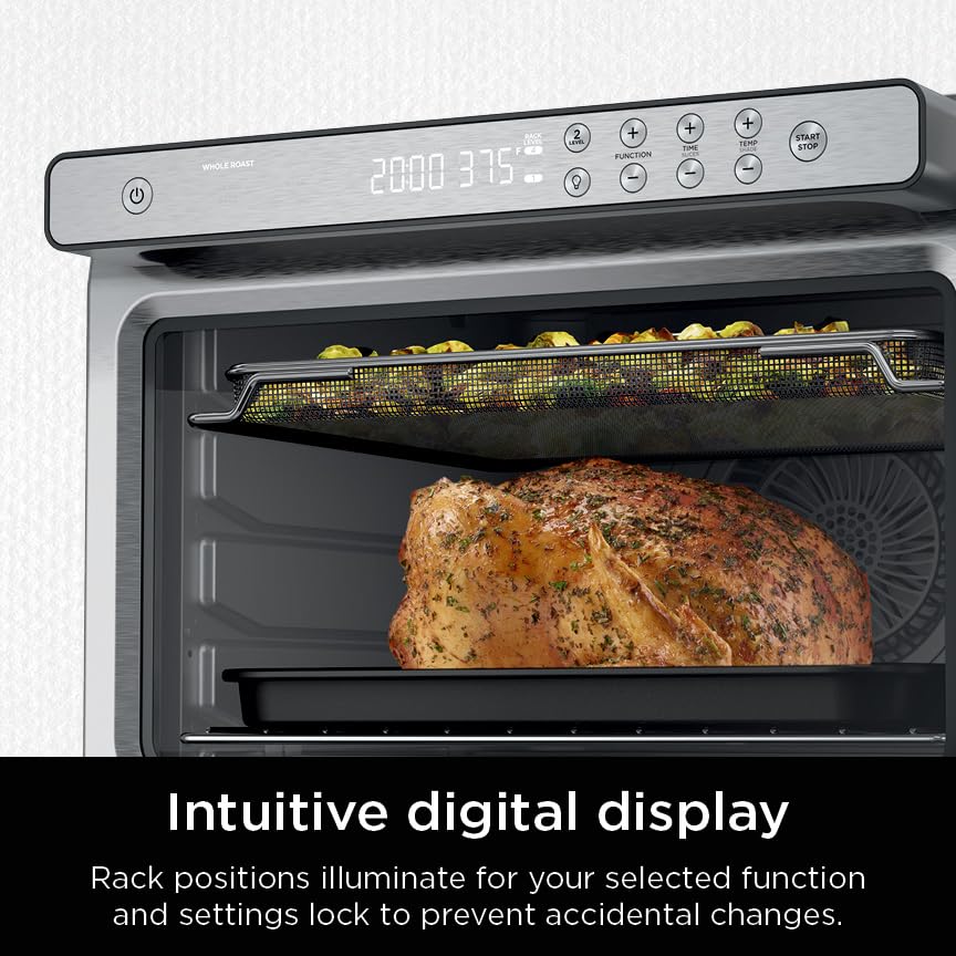 Ninja Air Fryer & Toaster Oven DT501 | 10-in-1 Stainless Steel | Bakes 20 Cookies & Fits 12lb Turkey | 1800 Watts
