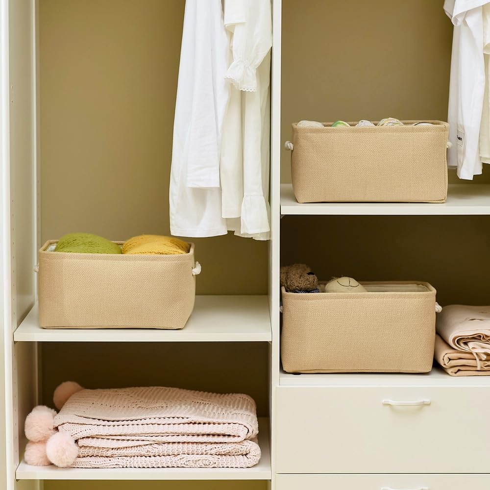 Thewarmhome Storage Bins For Shelves - Medium 3Pack 13.8L*9.8W*6.7H Inch Canves Storage Basket For Organizing, Fabric Storage Wi