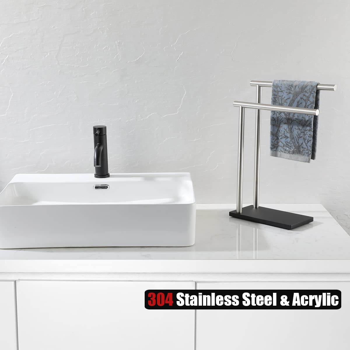 Jqk Hand Towel Holder Stand Brushed, Modern Tree Rack Free Standing For Countertop With 12 Inch 2 Bars, 304 Stainless Steel Nick