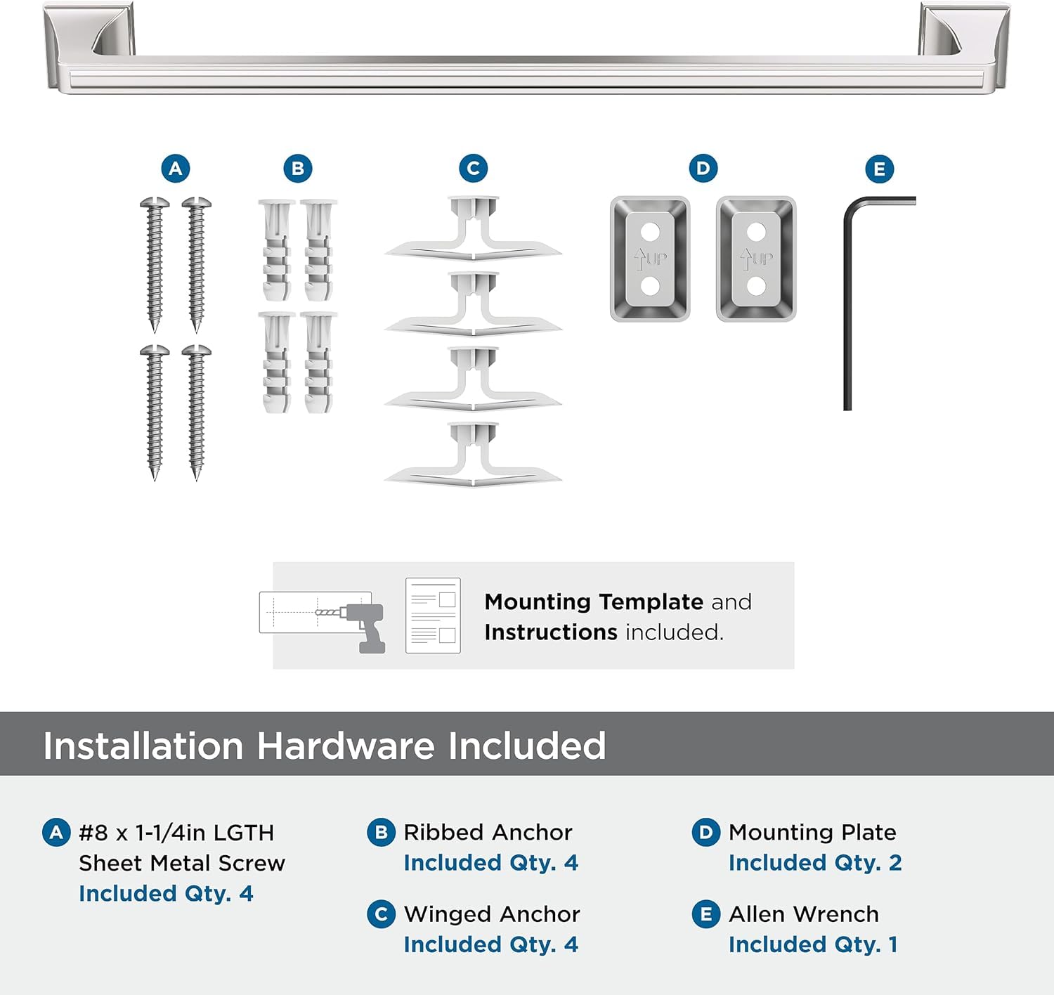 Amerock Mulholland Polished Nickel 18 Inch (457Mm) Towel Bar, Bh36023Pn
