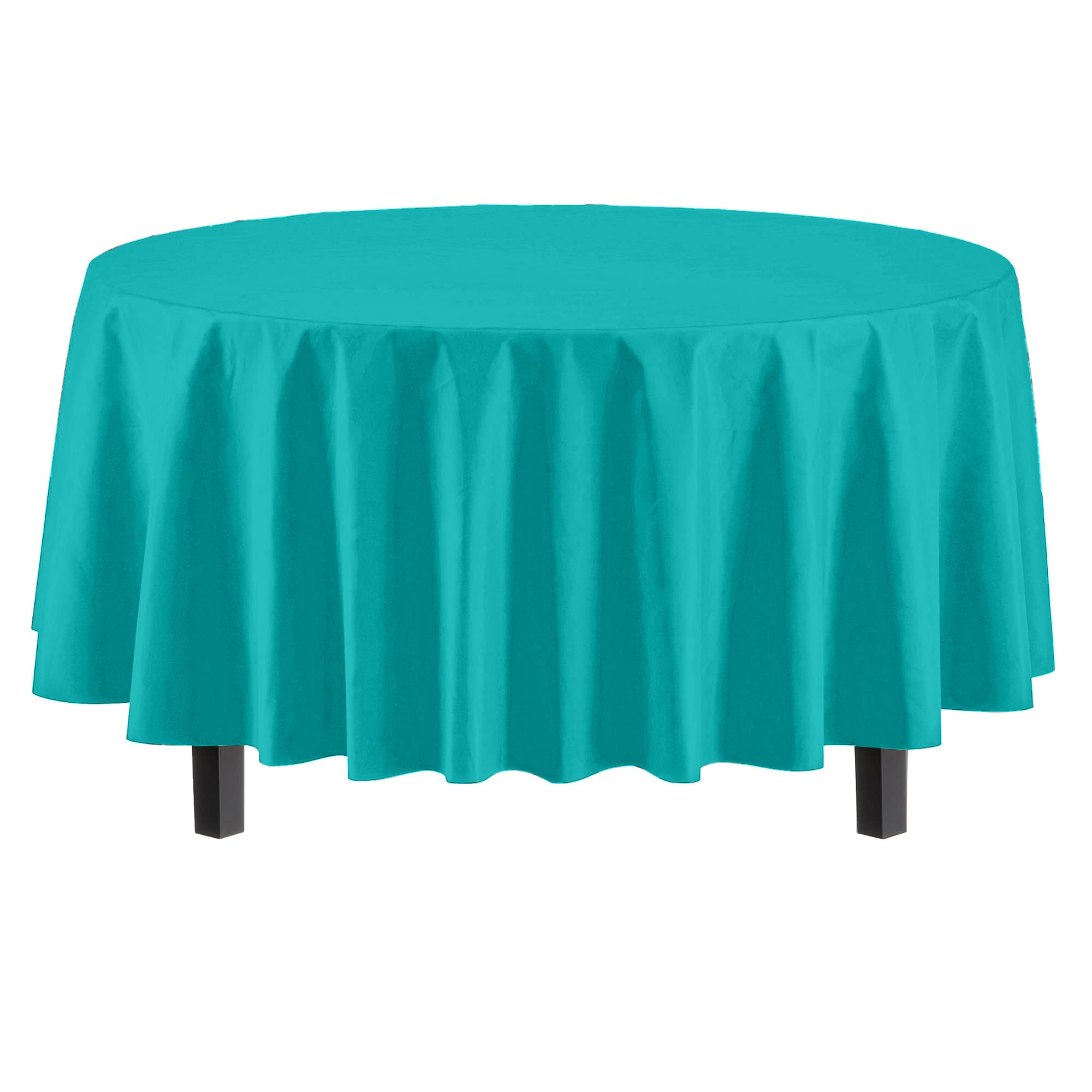 Exquisite 6-Pack Premium Plastic Tablecloth 84In. Round Plastic Table Cover - Aqua