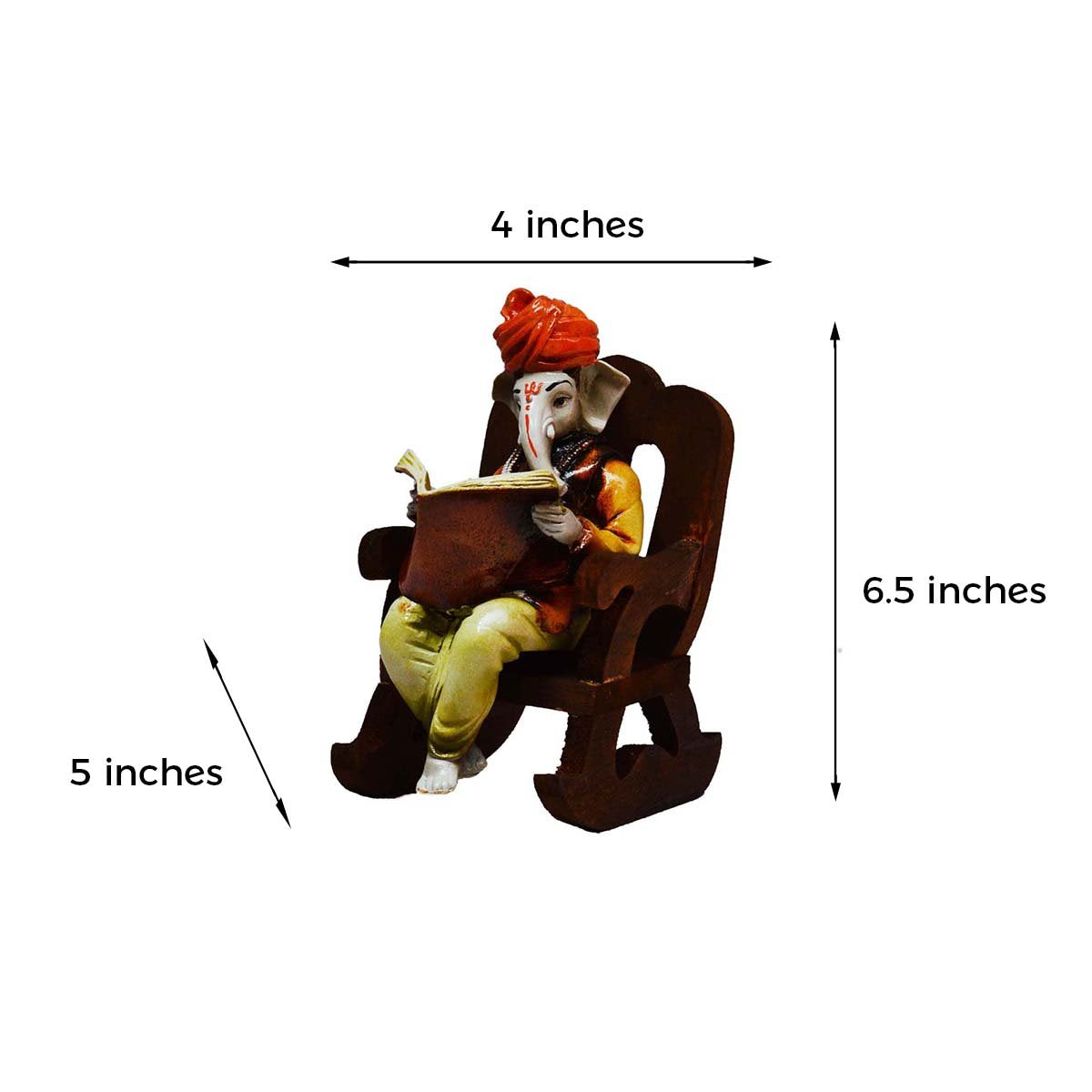Ecraftindia Lord Ganesha Reading Book On Wooden Chair (Lxwxh - 4Inx5Inx6.5In)