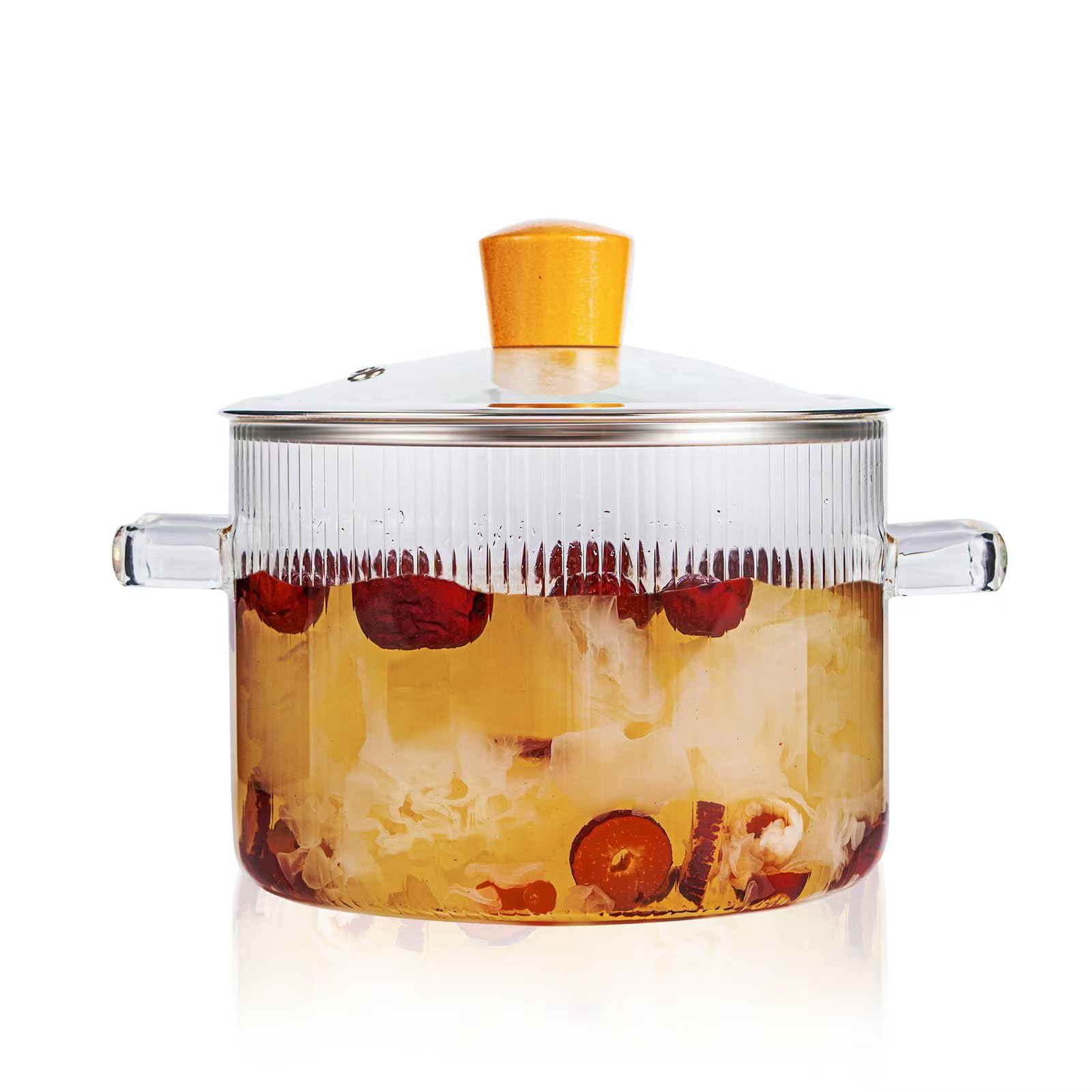Recceng Glass Simmer Pot For Stove Top Potpourri, 1.8L(60 Oz) Clear Cooking Pots With Lids And Handles, Ribbed Glass Pot With Co