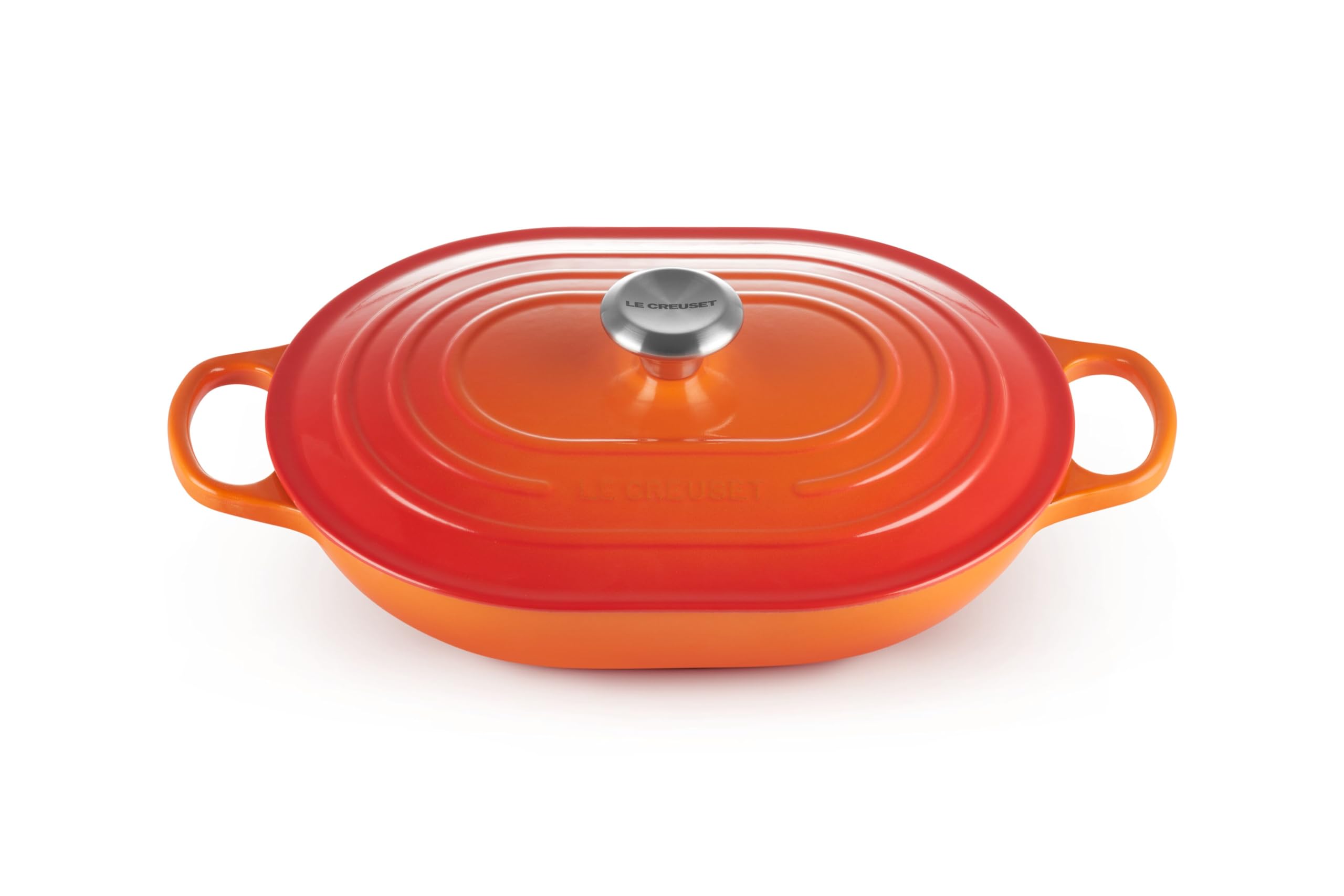 Le Creuset Enameled Cast Iron Signature Oval Casserole with Lid, 3.75 Quart, Flame