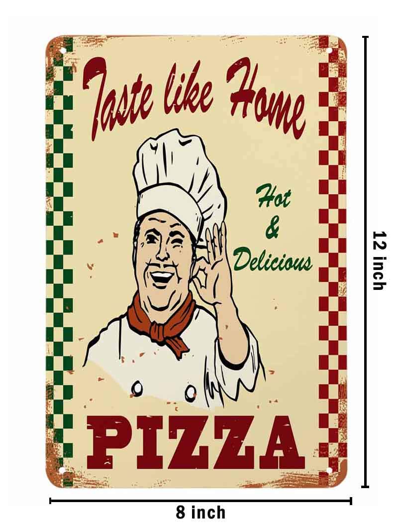Aoyego Pizza Poster Tin Sign,Italian Chef Kissing Fingers With Taste Like Home Pizza Vintage Metal Tin Signs For Cafes Bars Pubs