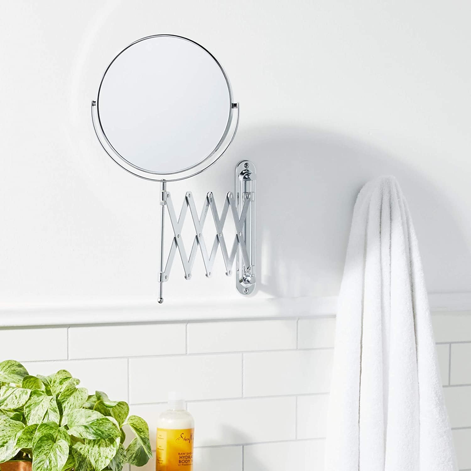 Jerdon Two-Sided Wall-Mounted Makeup Mirror With 7X-1X Magnification - 8    Diameter Mirror With Scissor Bracket Extends Up To 2