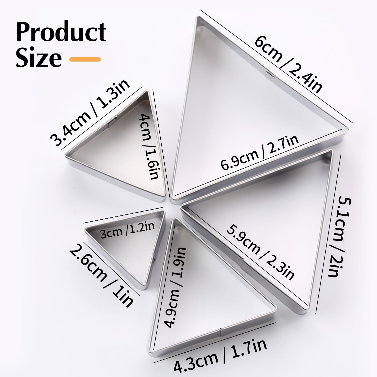 Sk Triangle Shape Cookie Cutter Set, Stainless Steel, 5-Piece, Small(2.7In)
