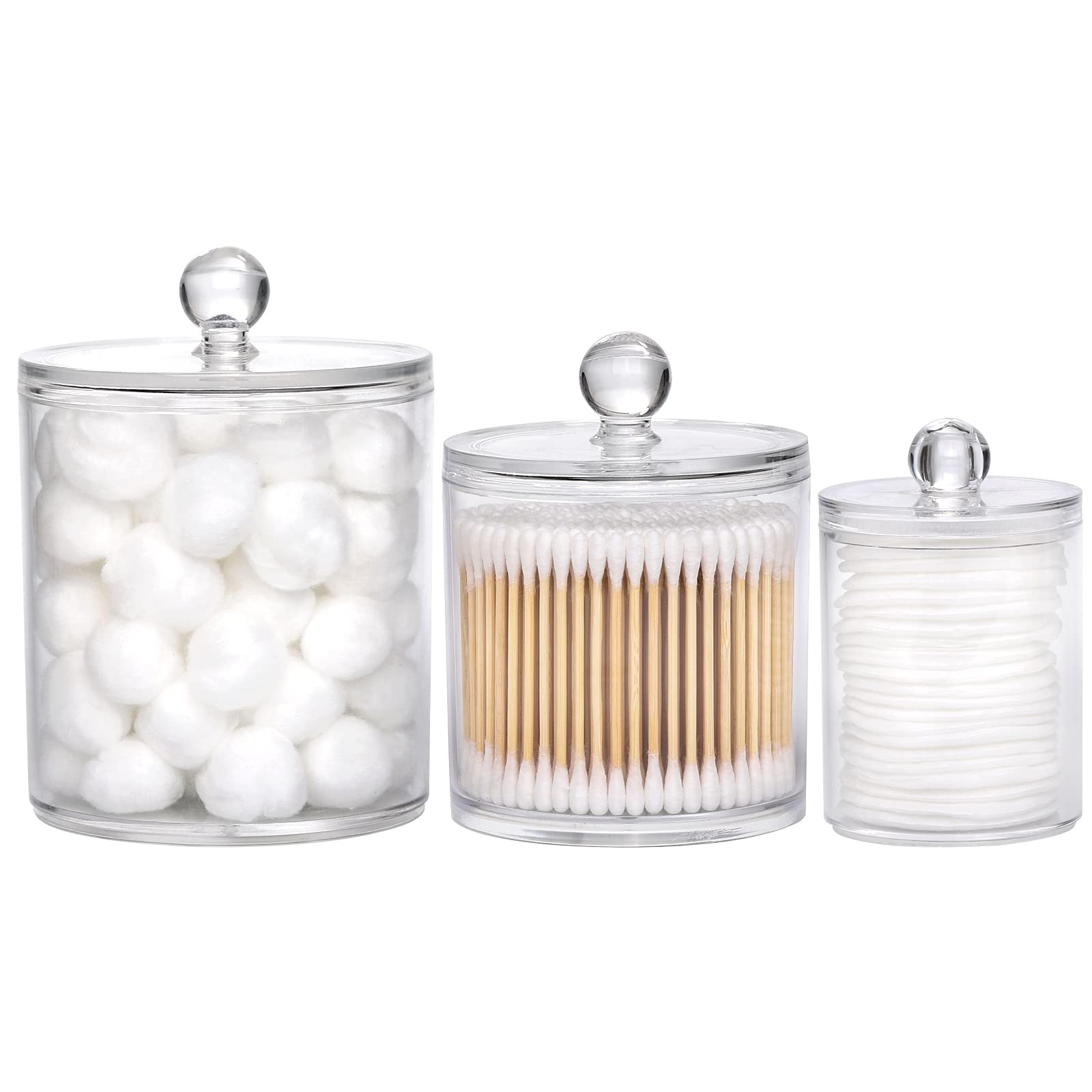 Tbestmax 10/20/36 Oz Cotton Swab/Ball/Pad Holder, Qtip Apothecary Jar Clear Bathroom Containers Dispenser Clear Lids for Storage