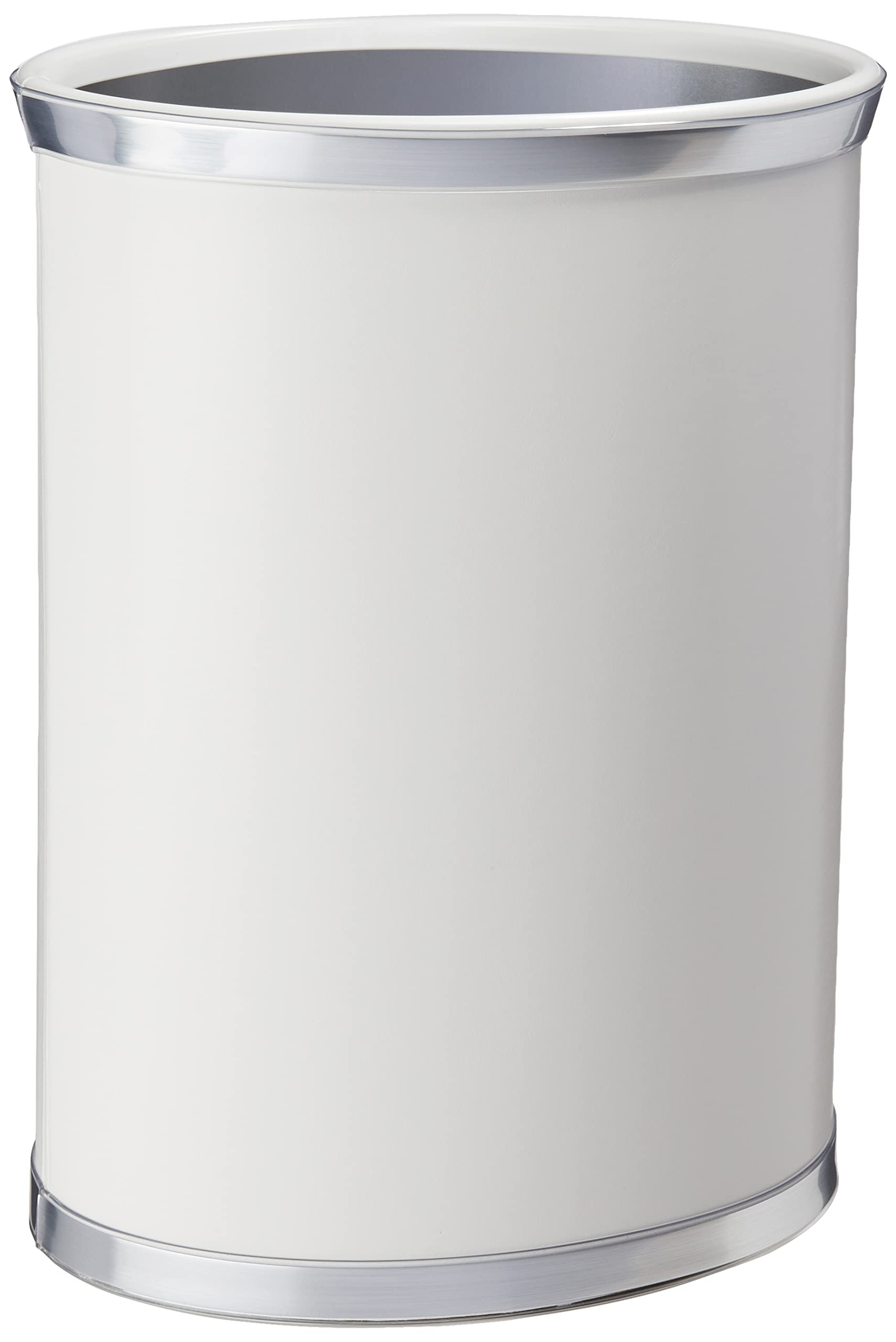 Sophisticates White W/ Brushed Chrome 14 Inches Oval Waste Basket