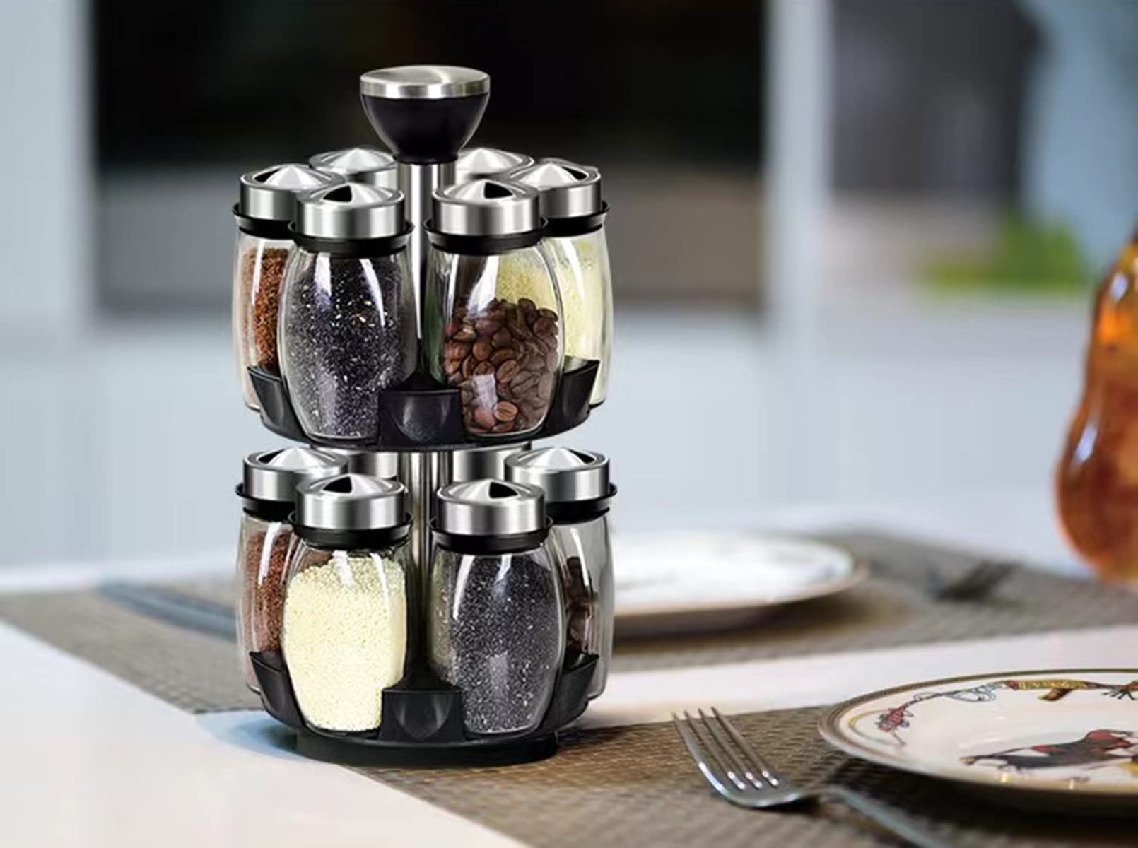 Revolving Spice Rack Organizer Storage for kitchen, Spice Stand Holder, Spinning Countertop Herb and Spice Rack Organizer with 1