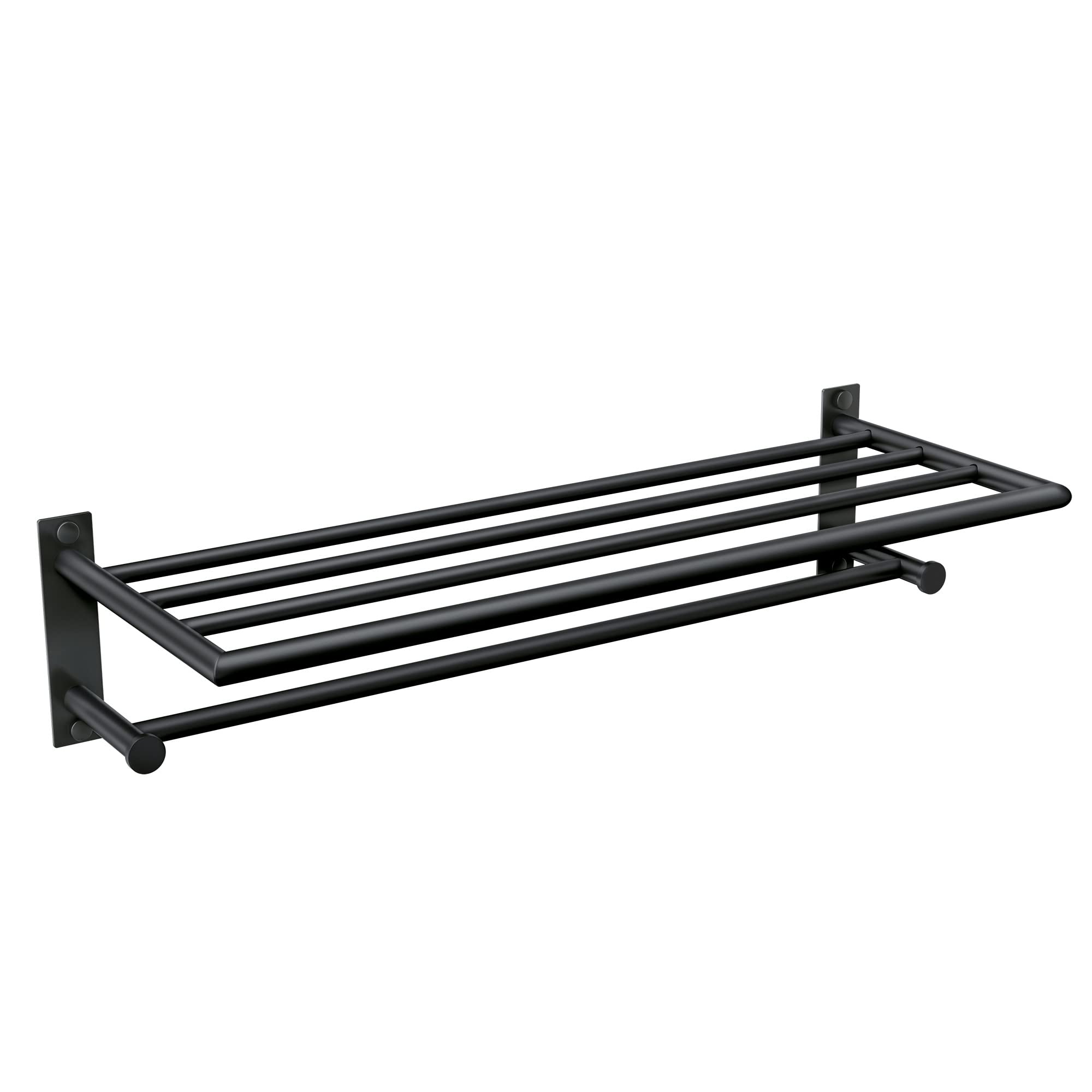 Moen Y5794Bl 24-Inch Wide Modern Bathroom Hotel-Style Towel Storage Shelf With Towel Bar, Matte Black