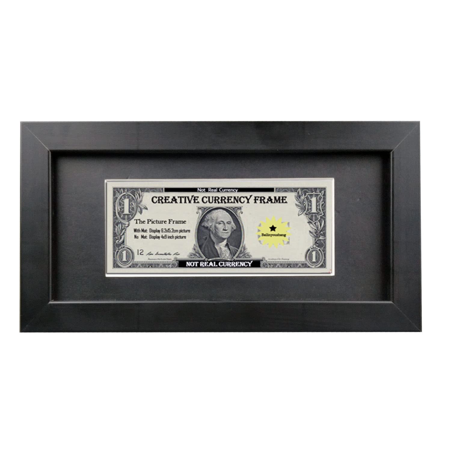 Creative Wooden Picture Frames 4x9 inch Black Dollar Bill Frames with Matting. Easel Stand and Wall Hanger Included