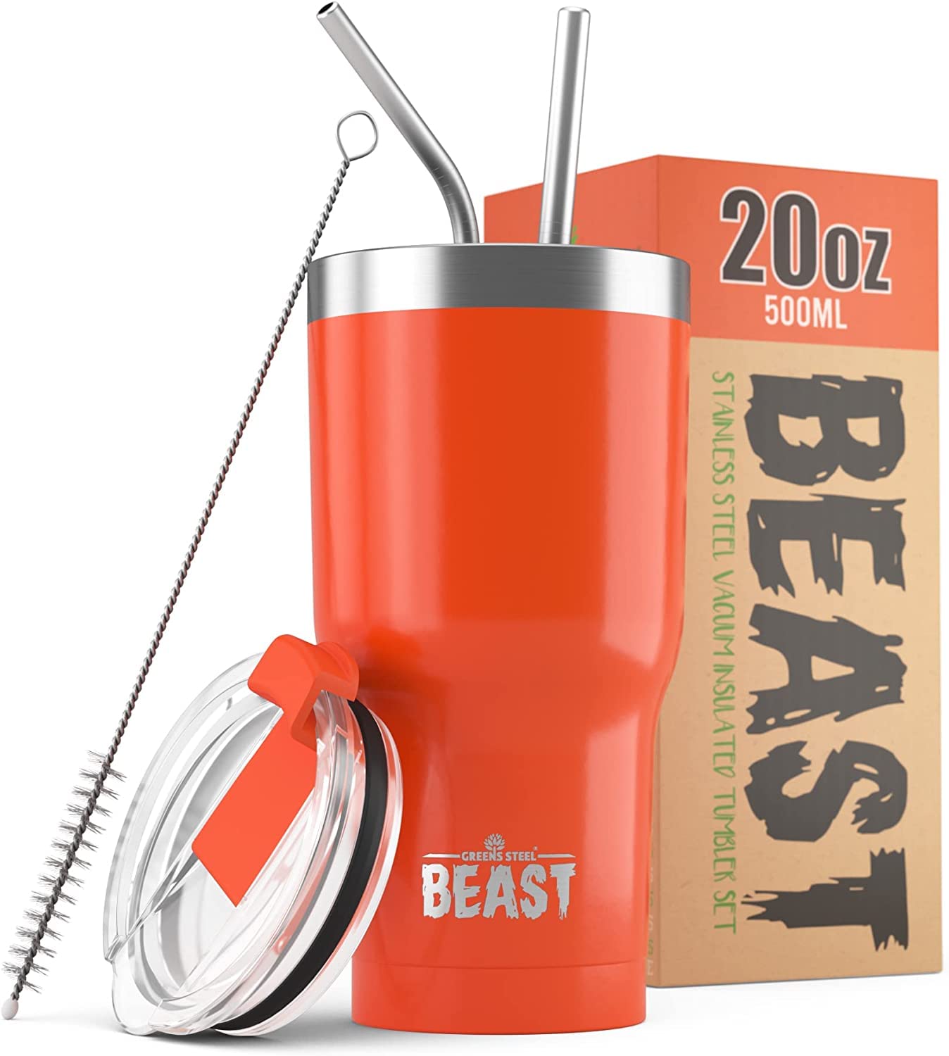 Beast 20 Oz Tumbler Stainless Steel Vacuum Insulated Coffee Ice Cup Double Wall Travel Flask (Orange)