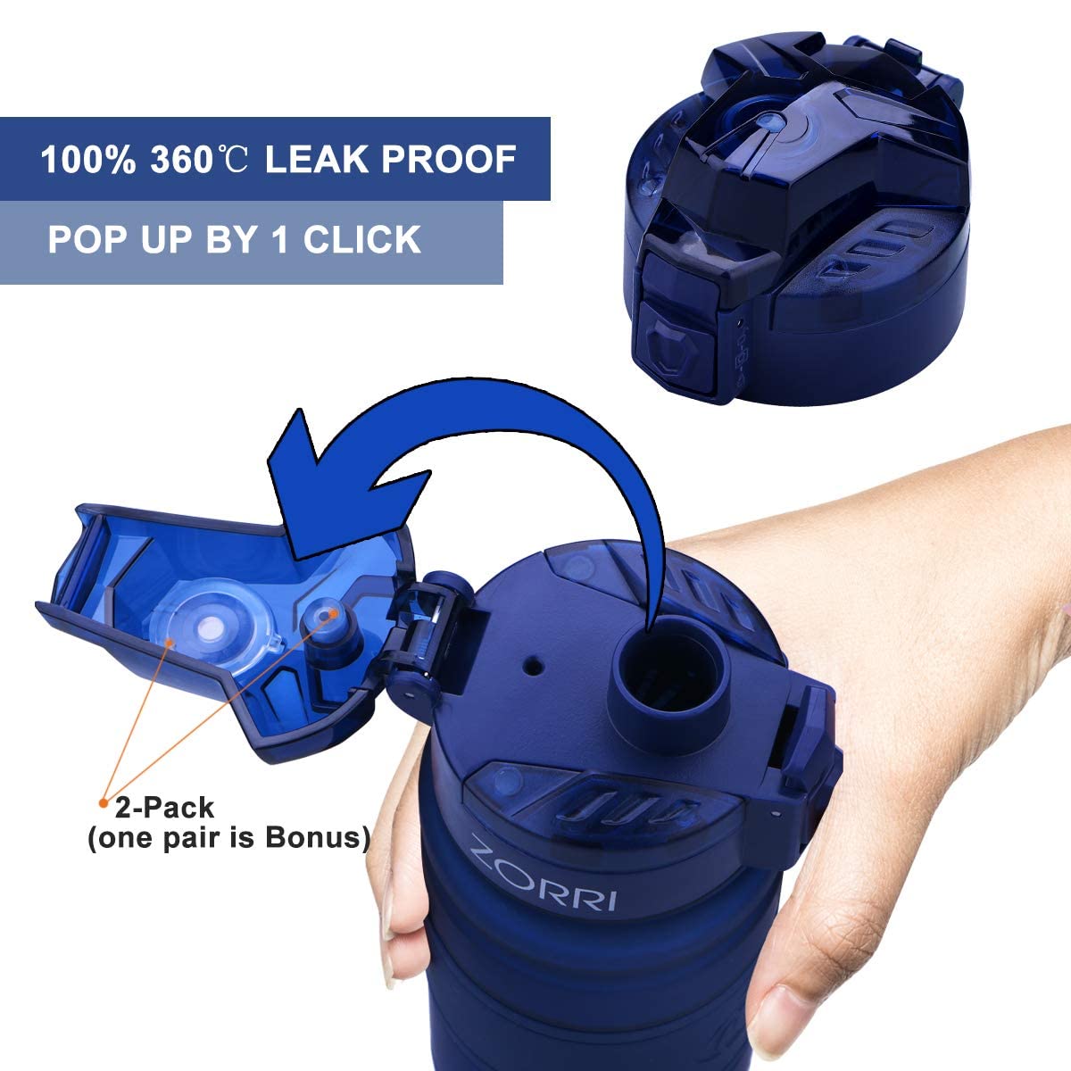 Zorri Sports Water Bottle Leak Proof, Bpa Free Reusable Portable Sports Bottle For Outdoors, Cycling, Camping, Hiking, Fitness,