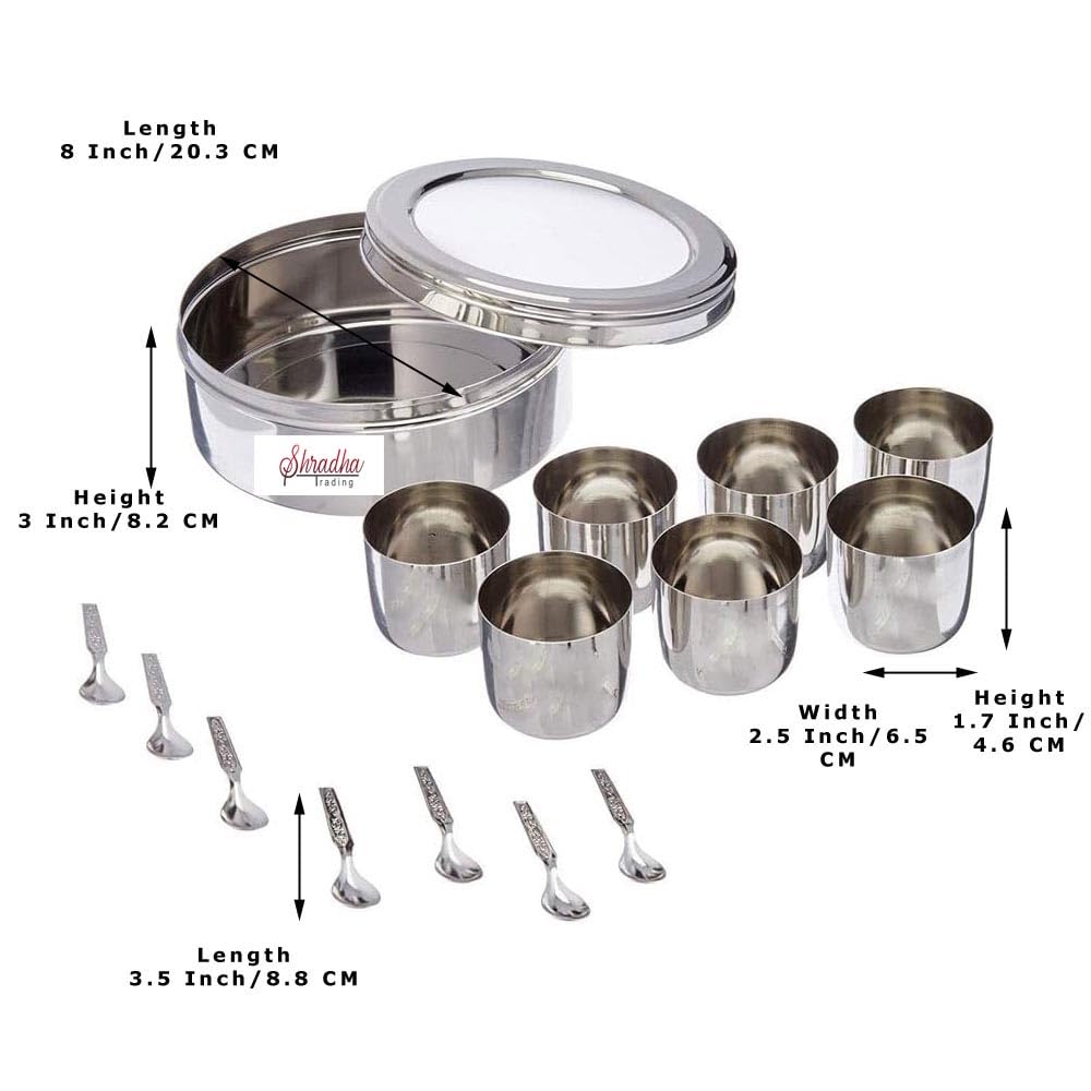 Shradha Trading Stainless Steel Transparent Masala Box/Spice Box/Masala Dabba/Spice Container - 7 Containers, Steel Masala Box/M