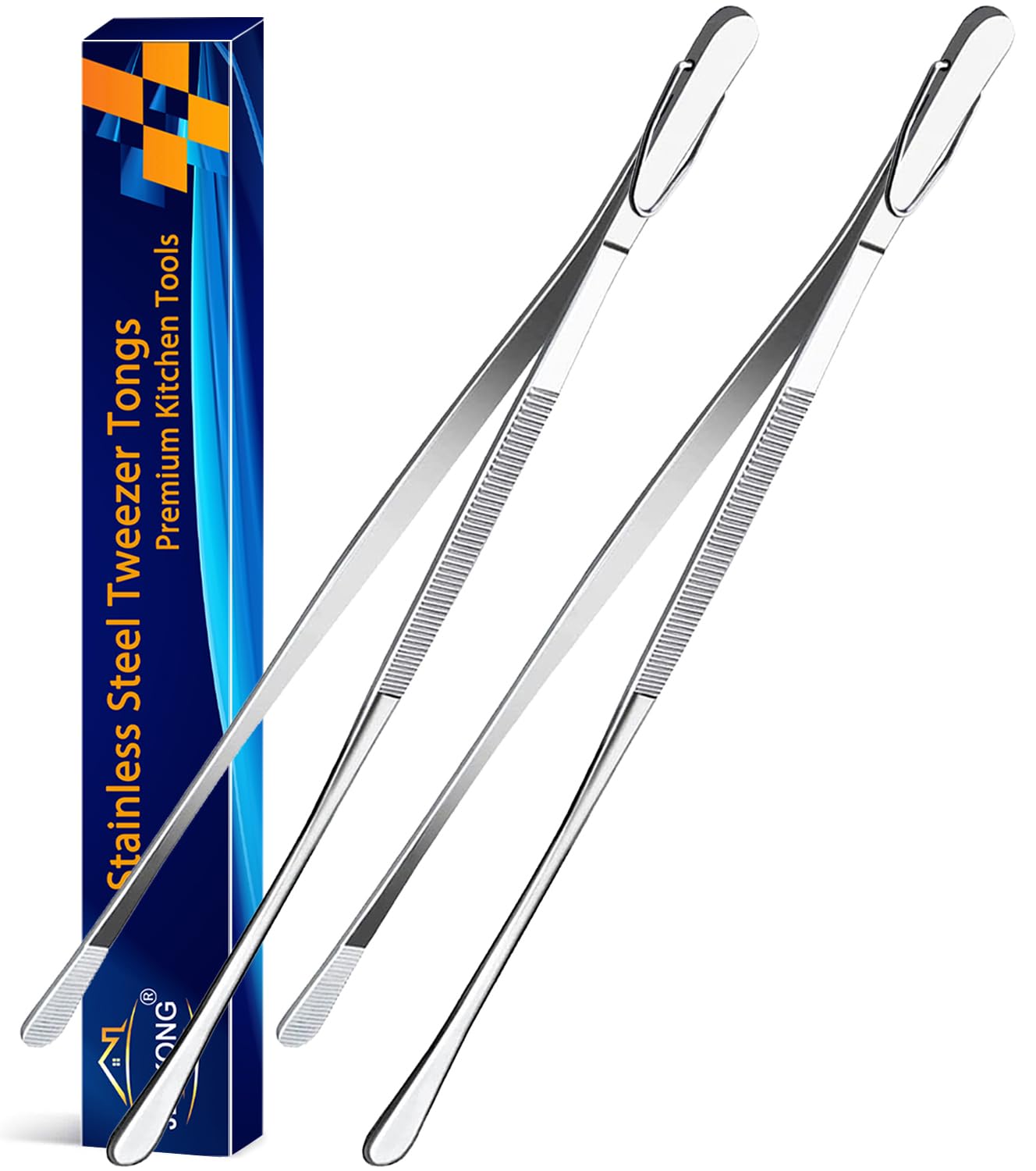 Jetkong 2 Pieces Long Food Tweezers Kitchen Tweezer Tong Chopsticks Tongs Stainless Steel Kitchen Cooking Forceps