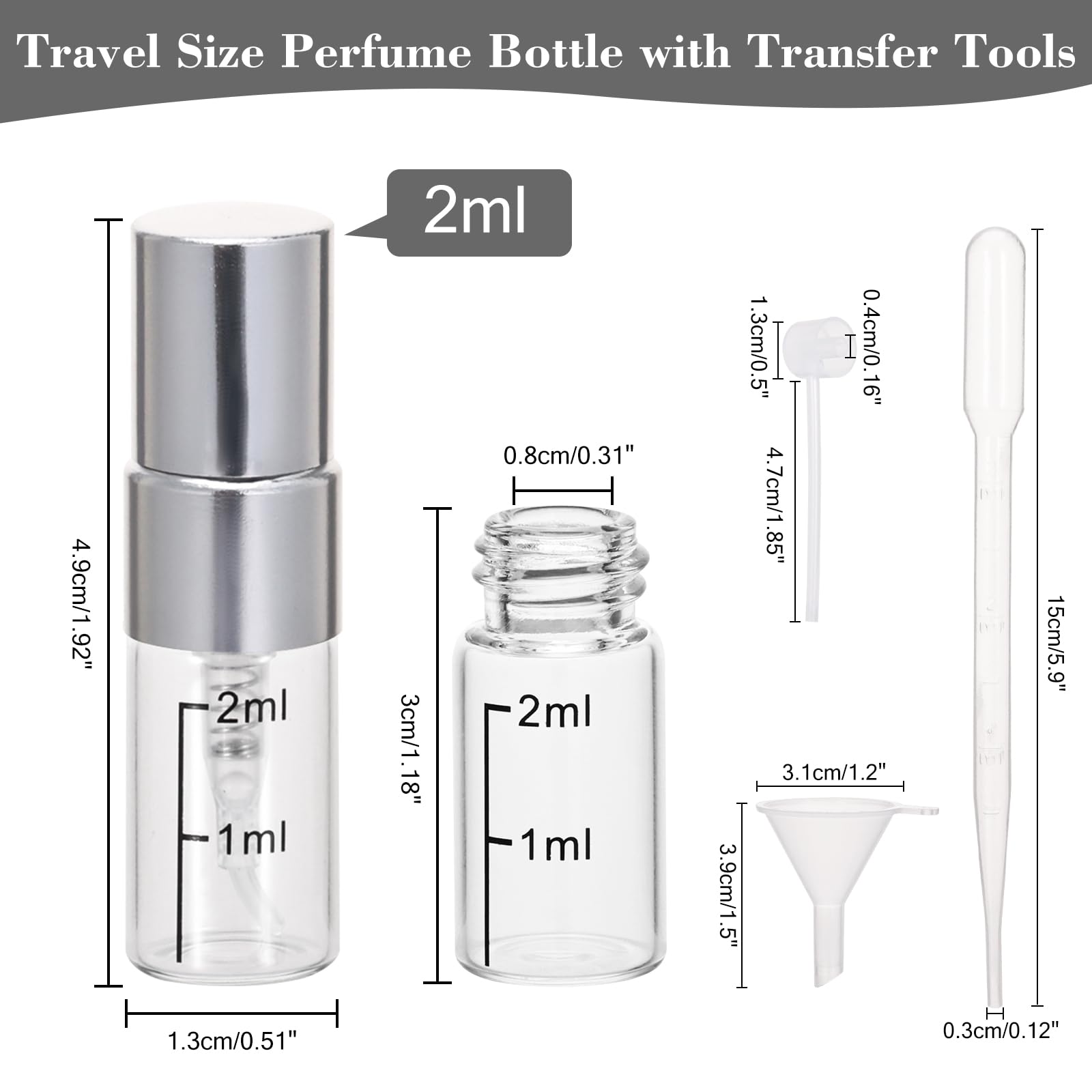 Beomeen 12Pcs 2Ml Clear Glass Perfume Travel Refillable Spray Bottles, Mini Perfume Bottle Empty, Portable Cologne Atomizer Spra
