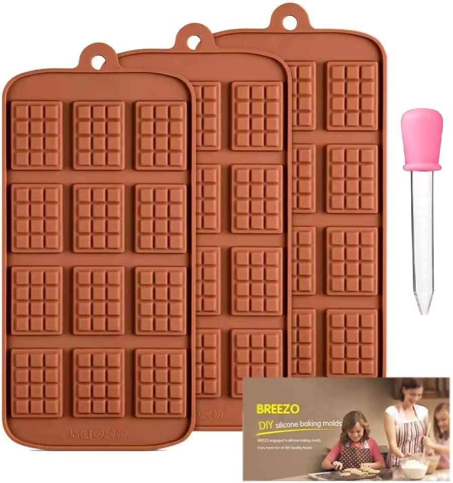 Waffle Chocolate Moulds Silicone Candy Molds, 3Pcs12-Cavity Small Break Apart Chocolate Molds Non-Stick Reusable Diy Baking Mold