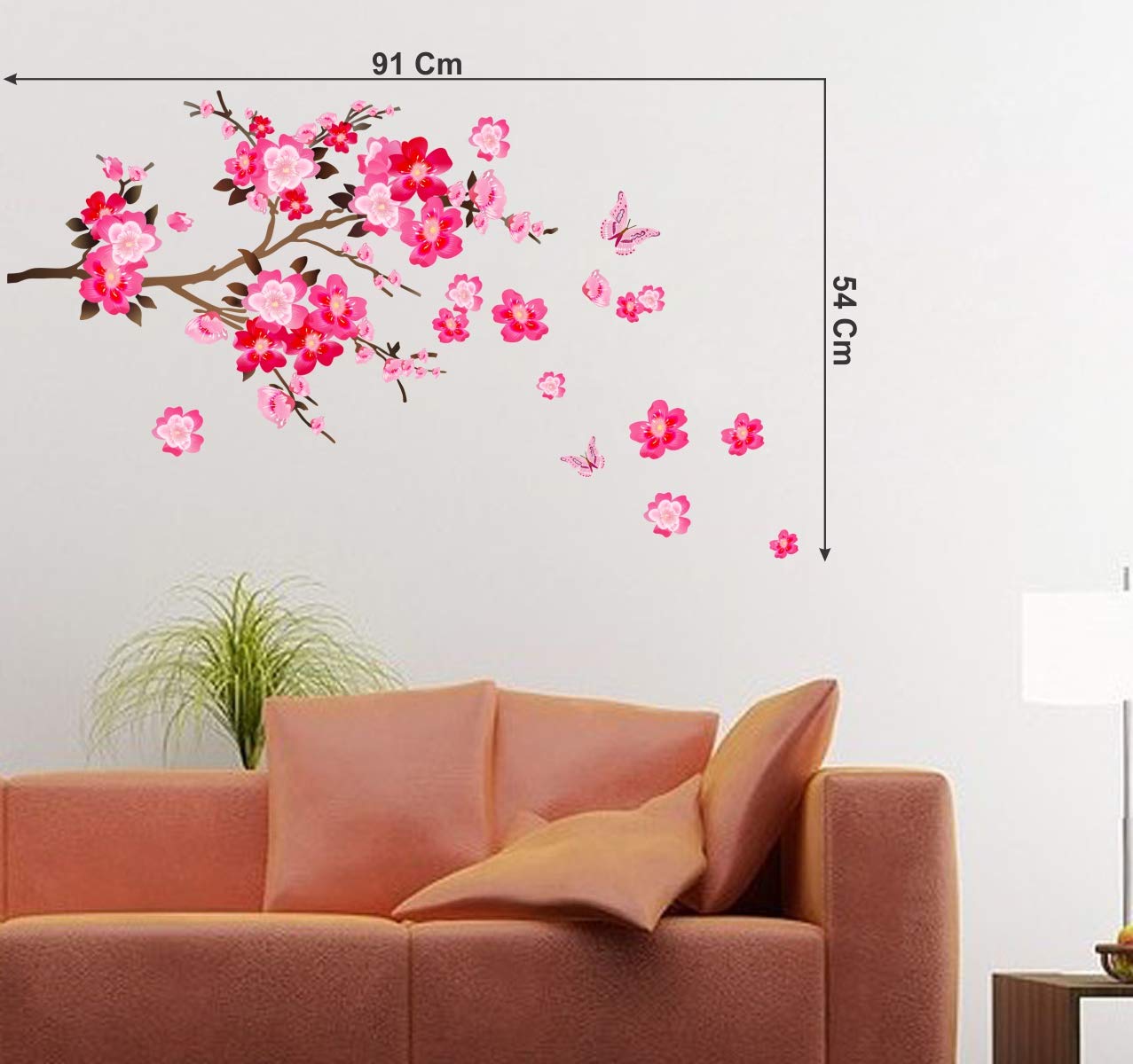 Sticker Studio Pink Floral Branch Wall Sticker and Decals Viny,Multicolour (58Cm X 48Cm)