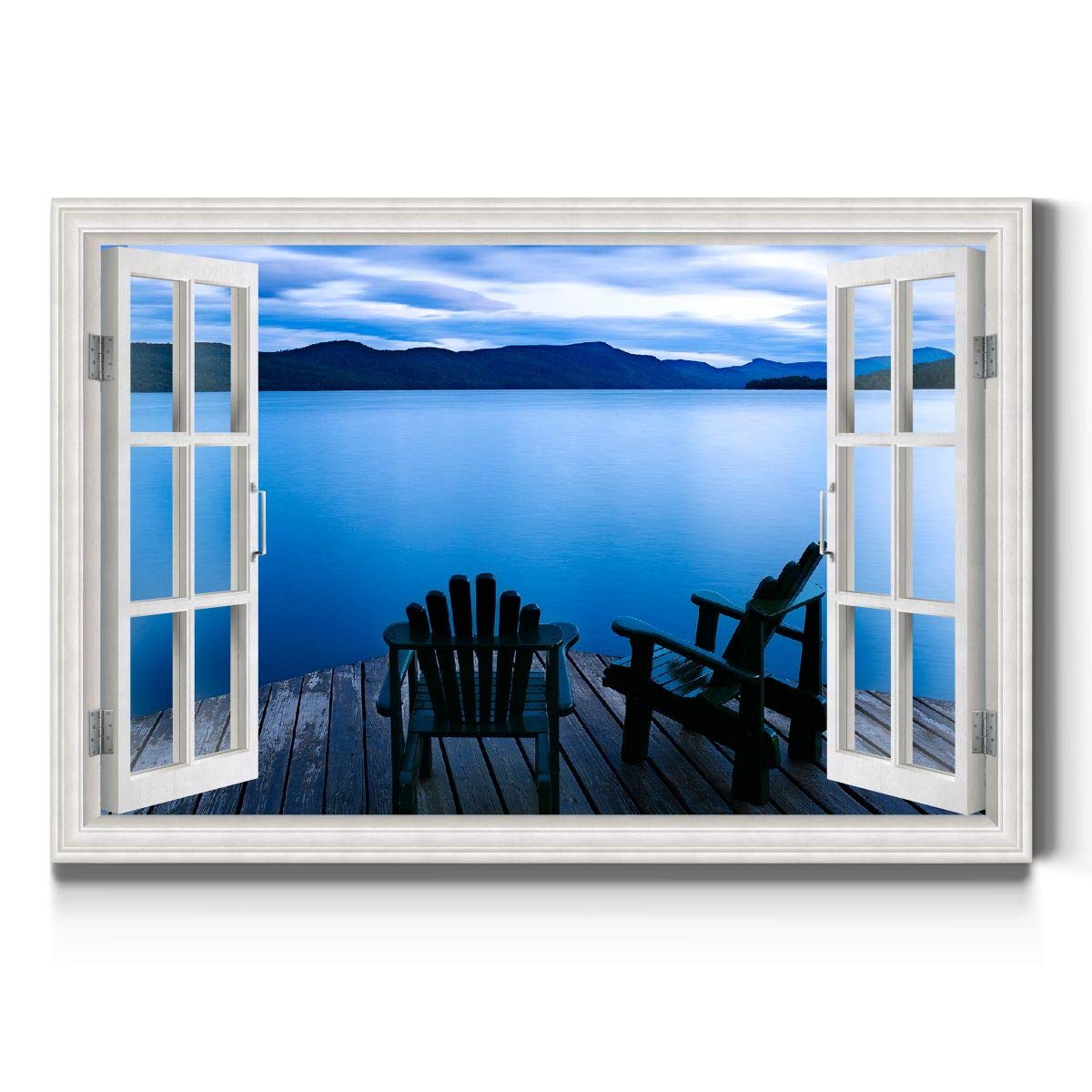 Renditions Gallery Nature Canvas Wall Art Paintings & Prints Scenic Cloudy Ocean Chairs Modern Window View Serene Romantic Wall