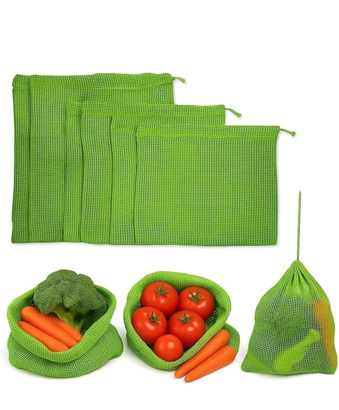 Vivart Valley Cotton Produce Storage Bags Set(S, M, L), Reusable Muslin Fridge Bags With Drawstring For Fruits, Vegetables & Gro