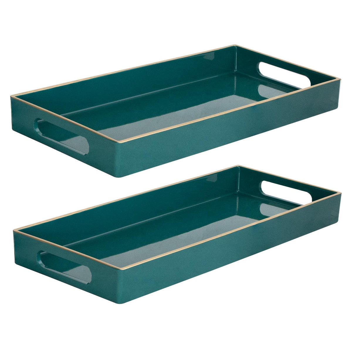 Maoname Green Vanity Tray Set Of 2, Plastic Decorative Tray With Handles, Moroccan Bathroom Tray For Toilet Tank, Counter, 13.8'