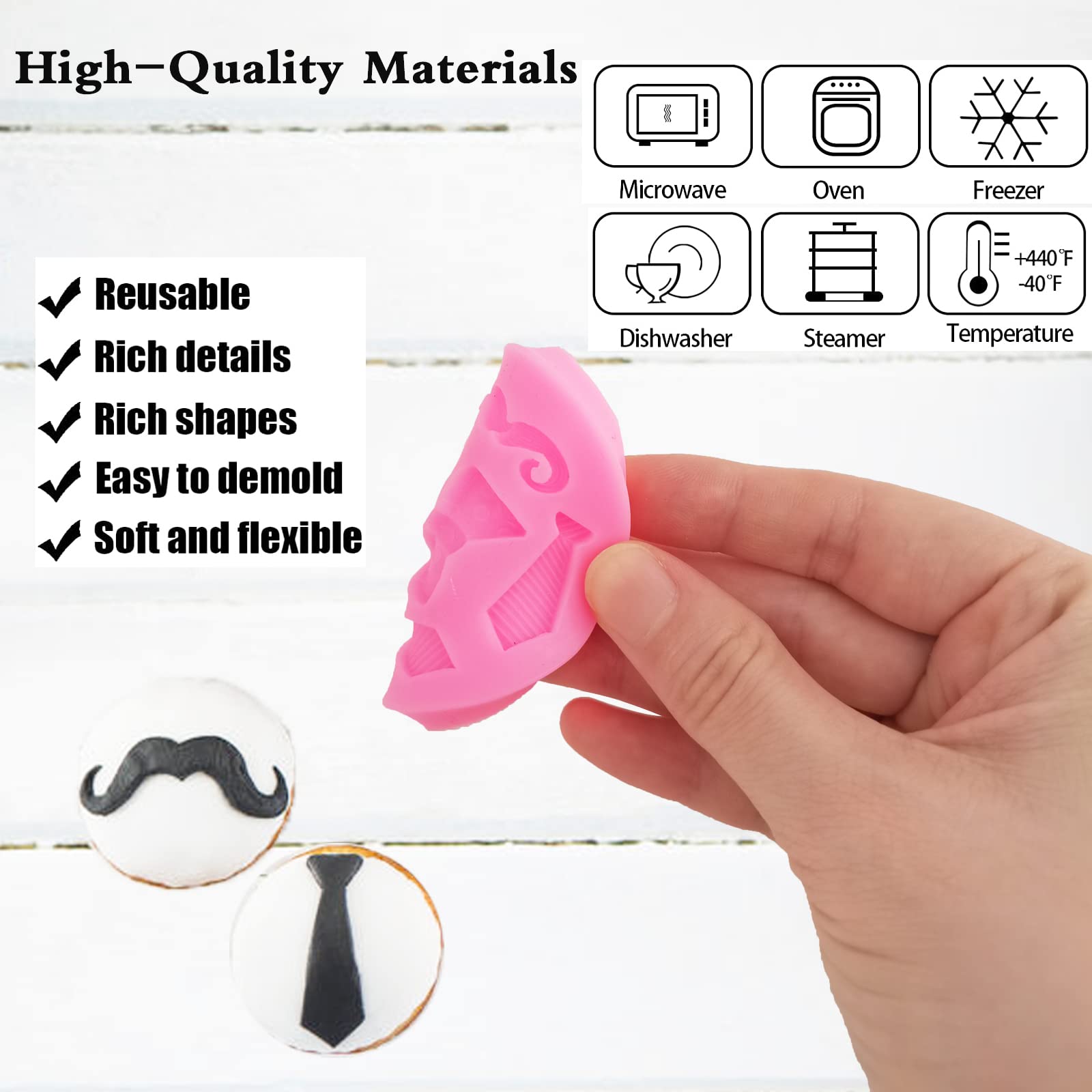 3 Pcs Mini Silicone Fondant Cake Mold, Father'S Day Bow Ties Beard Hand Tools Cupcake Fondant Cookies Decorating Mold, 3D Sugar