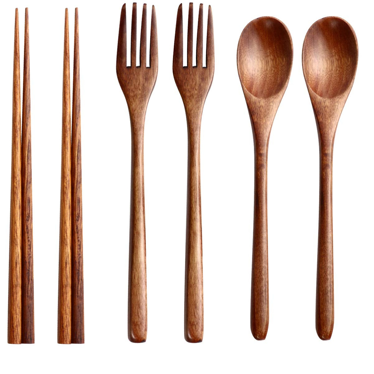 Hemoton 6 Pcs Wooden Flatware Tableware Cutlery Set Travel Utensils Wooden Fork Spoon Chopsticks Reusable Flatware Utensils For