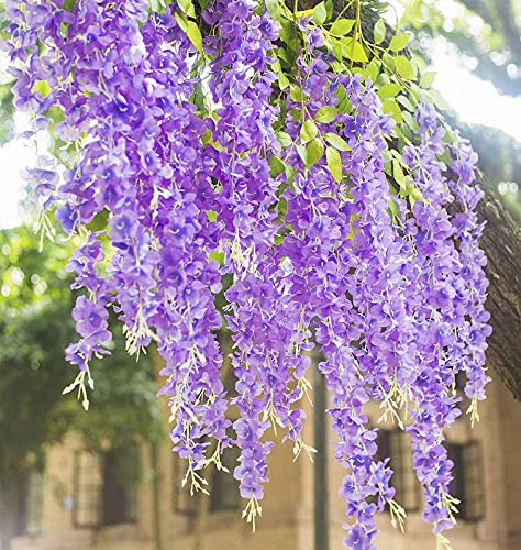 Mundeya Artificial Hanging Wisteria Flower Vine, Light Purple - Pack Of 6