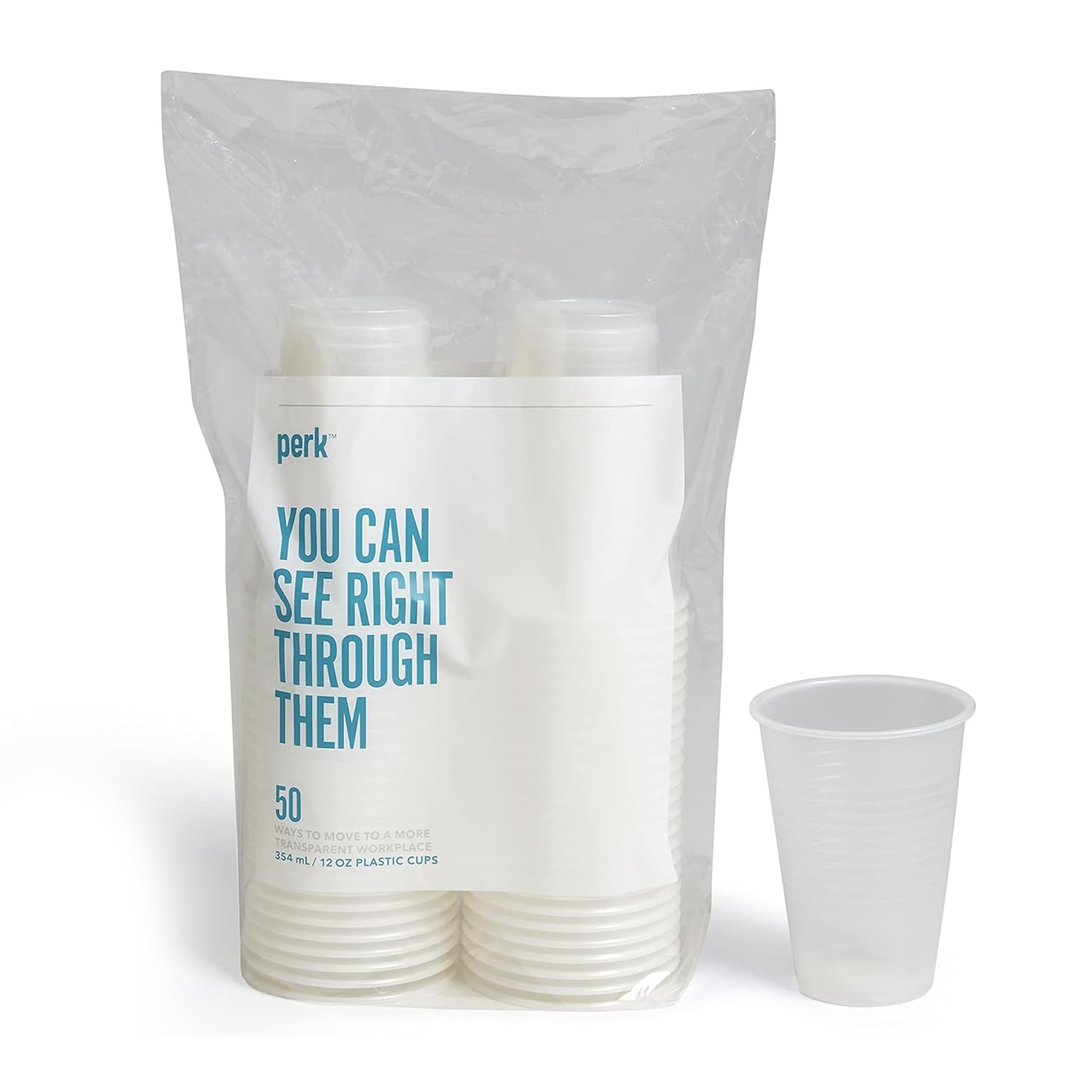 Perk Plastic Cold Cups, 12 Oz, 50 Count Disposable Cups for Cold Beverages, Clear