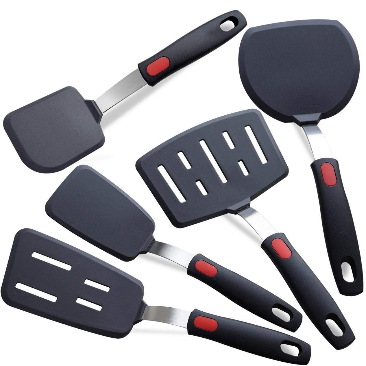 Silicone Spatula Turner, 5-Pack Spatulas Silicone Set for Nonstick Cookware, 600F Heat Resistant Kitchen Cooking Utensils Set fo