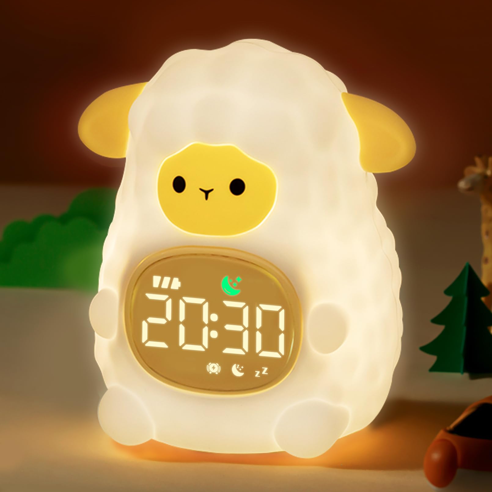 MASHI Sheep Alarm Clock, Toddler Sleep Training Clock with Sun & Moon, Sleep Sound Machine, Night Lights, Alarm Clock for Kids, 