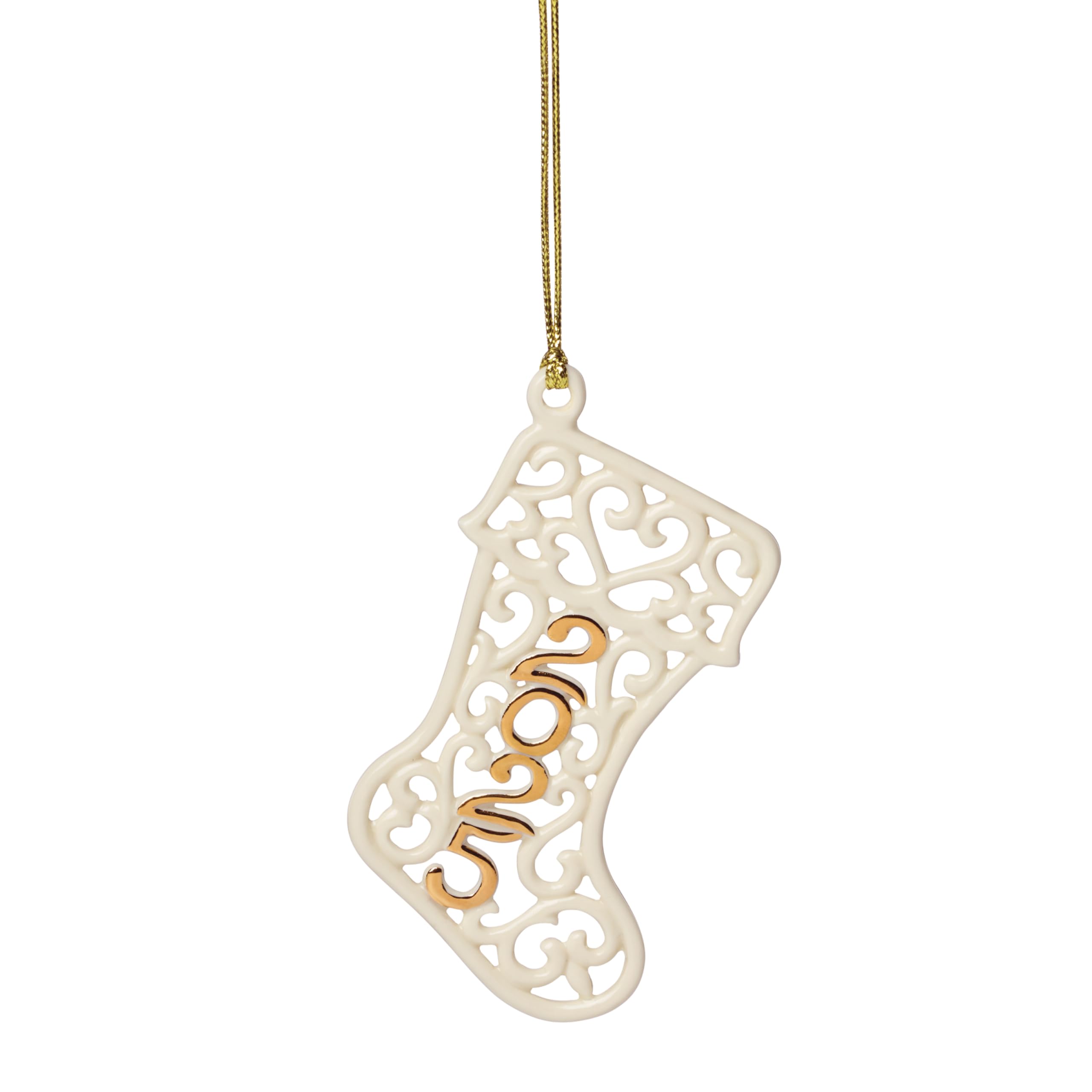Lenox Ornament, 2025 A Year to Remember Stocking Ornament, Porcelain with Gold Accents and Gold Cord for Hanging, Tree Decoratio