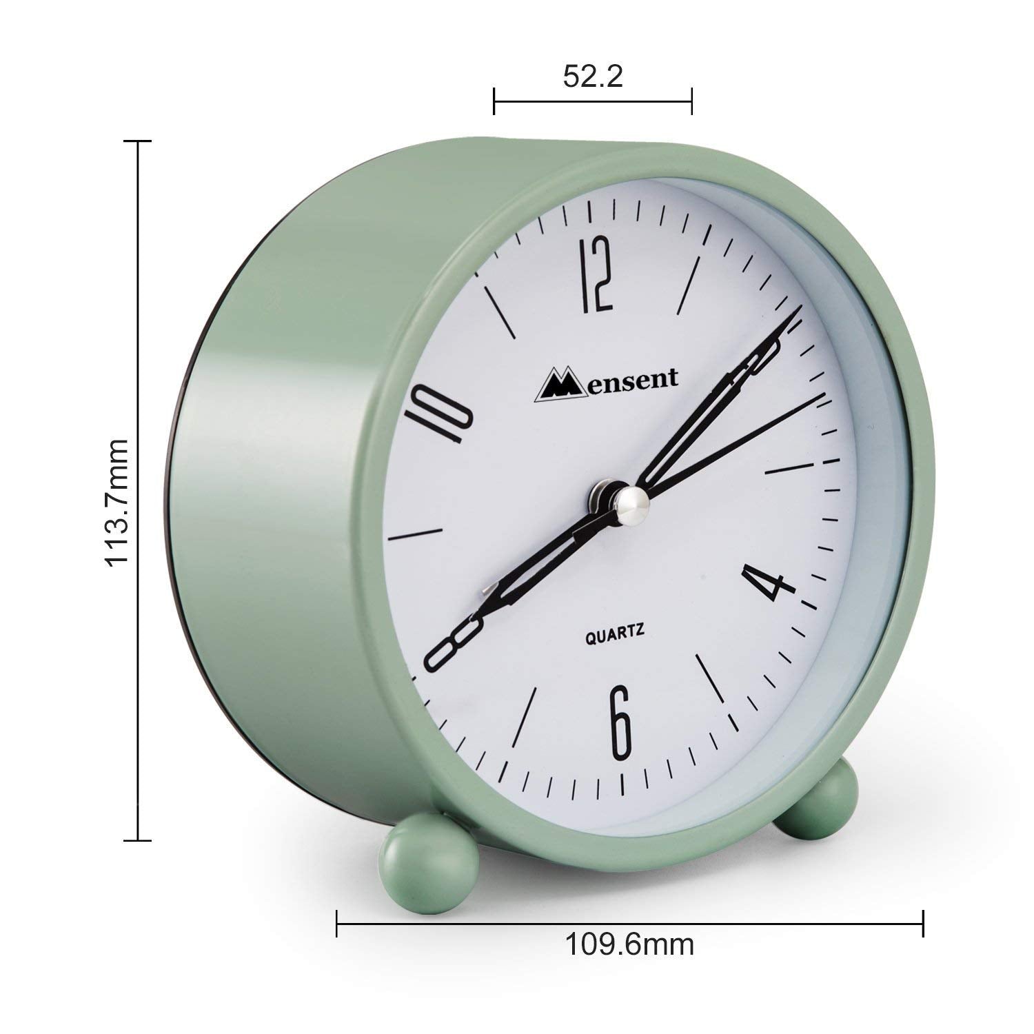 Kadio Alarm Clock.Mensent 4 Inch Round Silent Analog Alarm Clock Non Ticking,With Night Light, Battery Powered Super Silent Alar