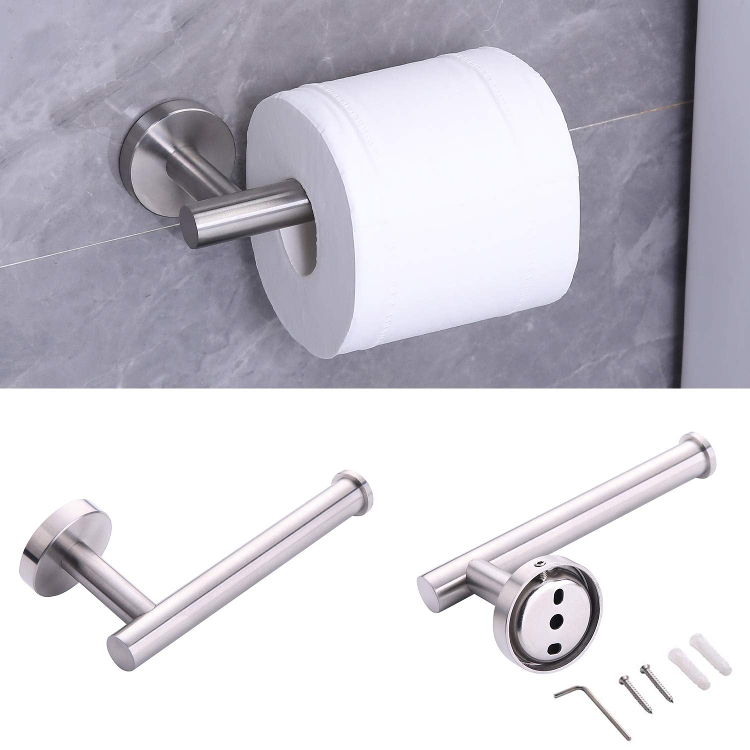 Ntipox 4 Piece Stainless Steel Bathroom Hardware Set Include Hand Towel Ring, Toilet Paper Holder,And 2 Robe Towel Hooks,Bathroo