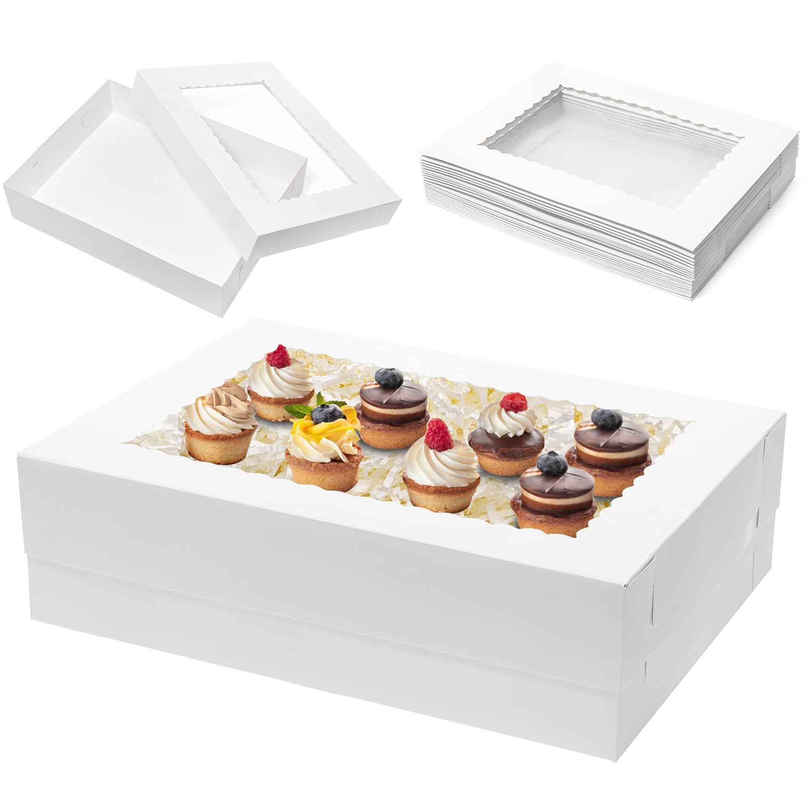 Mefleet 16pcs 19x14x5 Half Sheet Cake Boxes with Window Rectangle 1/2 Sheet Bakery Boxes for Pastry Baking Cake, Cupcakes, Donut