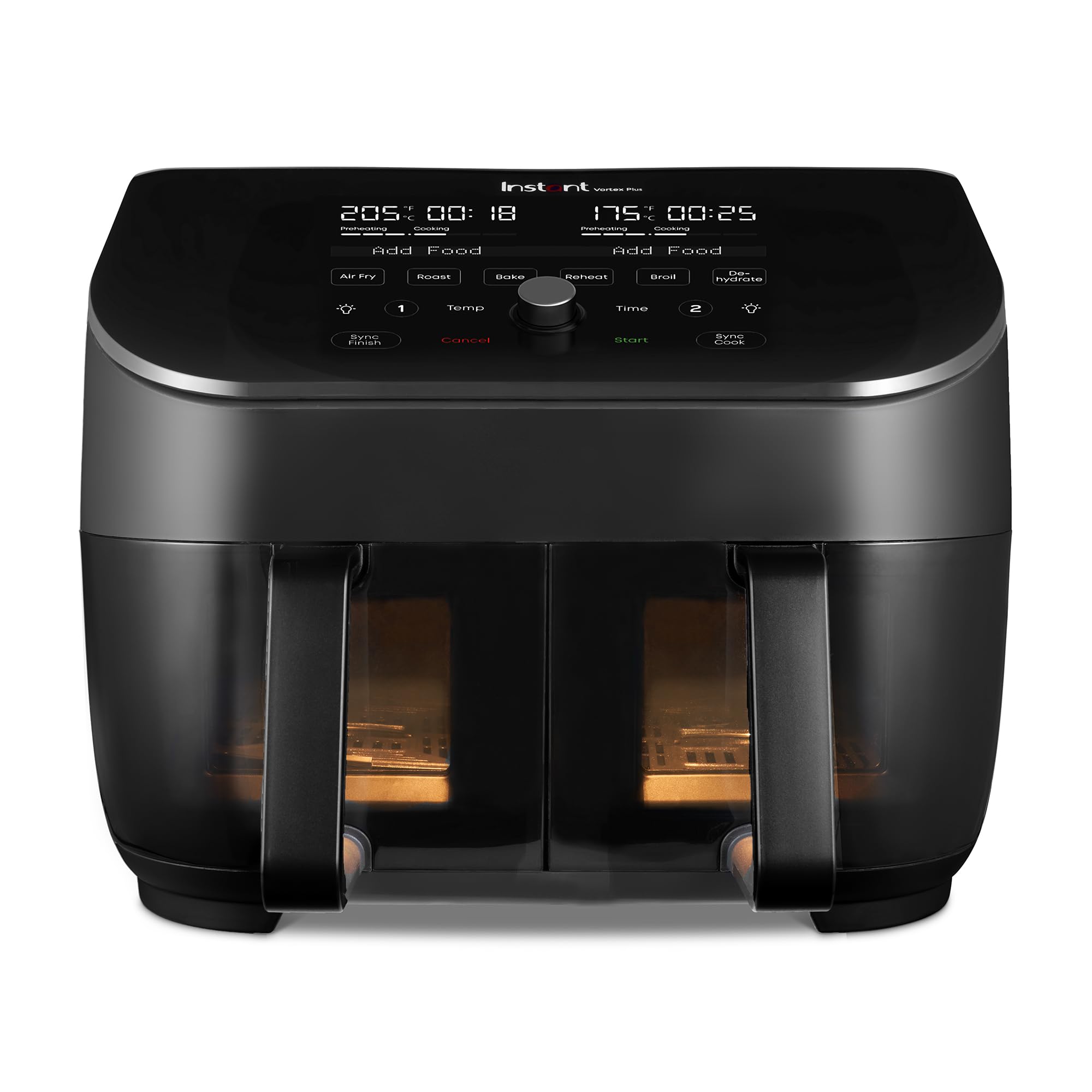 Instant Vortex Plus Double Basket With Clearcook - 7.6L Digital Hot Air Fryer, Black, 8-In-1 Smart Programs - Frying, Baking, Ro