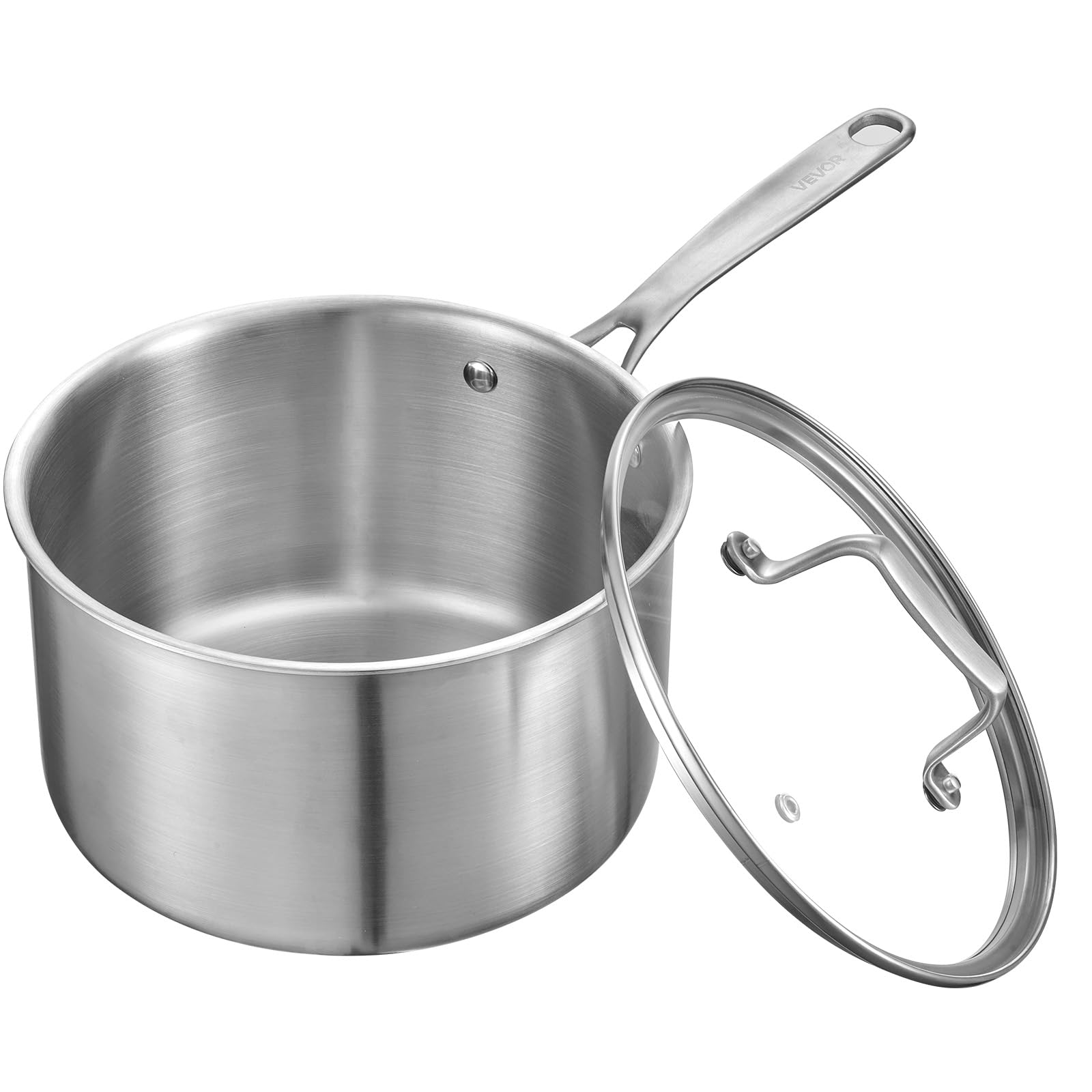 VEVOR 4 QT Saucepan, Stainless Steel Saucepan with Glass Lid, Multipurpose Nonstick Stainless Steel Small Cooking Sauce Pot with