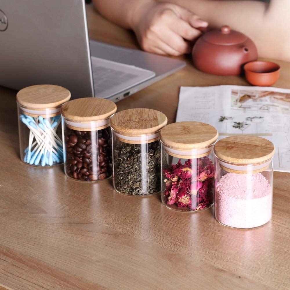 Fitsflair Glass Jars For Kitchen  270Ml Airtight Wooden Lid Fridge Storage Containers  Masala Container Set Of 3