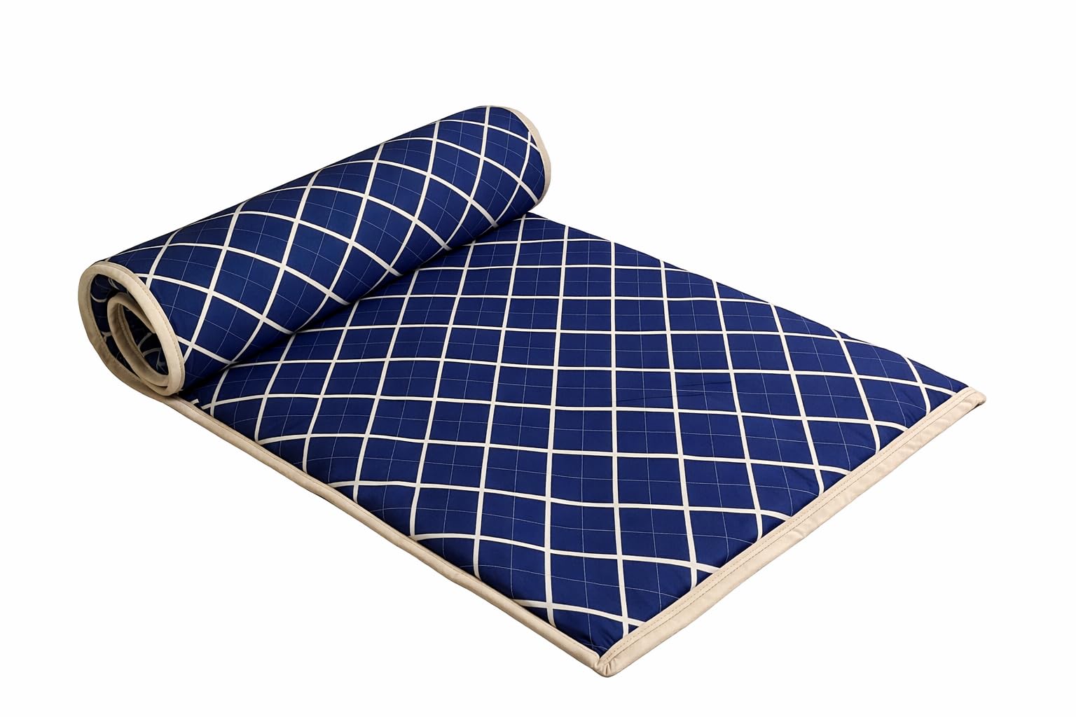Deevine Craft Foldable Floor Mattress, 3D Navy Blue with White Grid Pattern, 72x35x1 Inches, Single Size, 25mm Thick PU Foam, Po