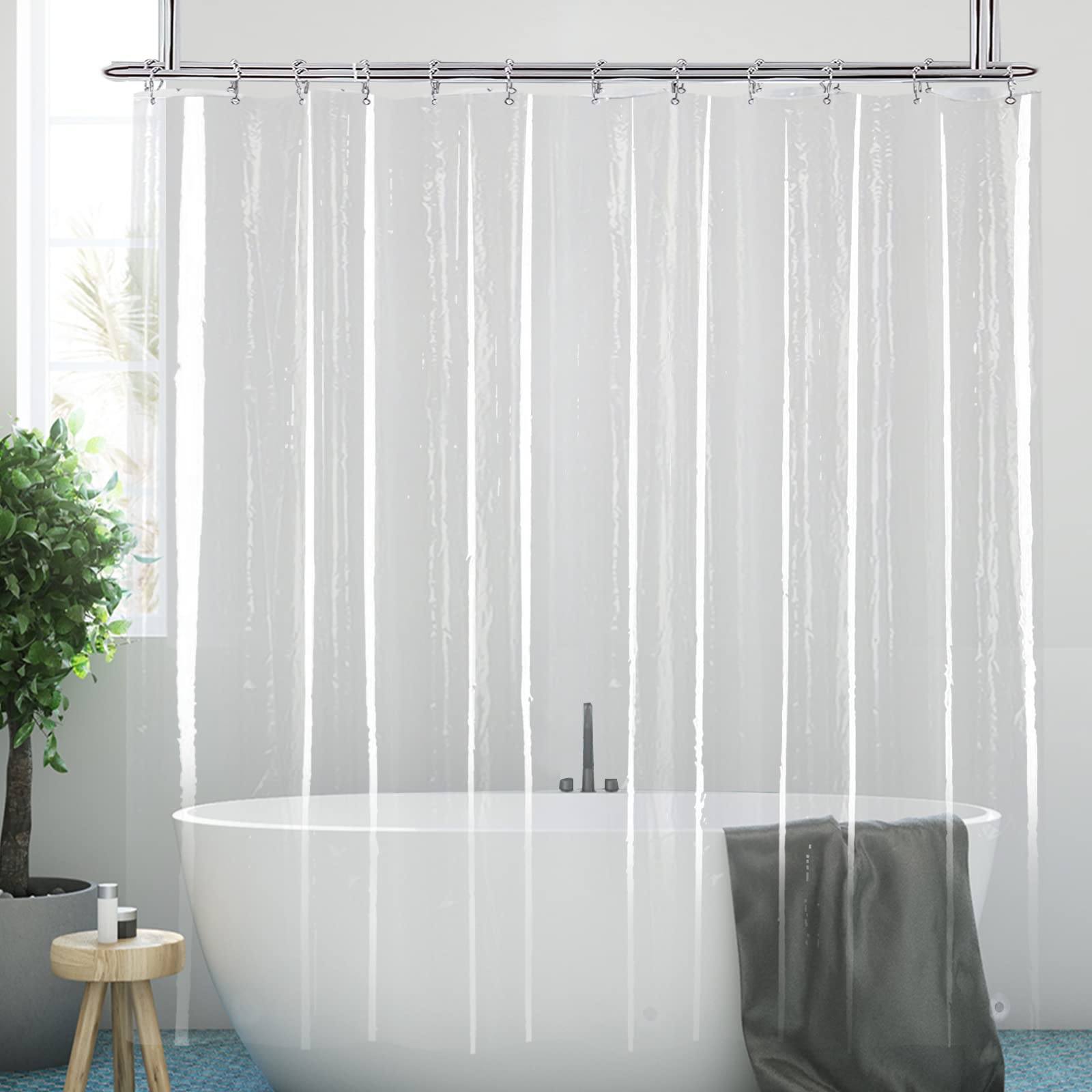 YISURE Clawfoot Tub Shower Curtain  Wrap Around Clear Shower Curtain Liner with 6 Bottom Magnets PEVA Extra Wide Bathtub Curtain for Bathroom Vintage Freestanding Tub 180??W x 70??L
