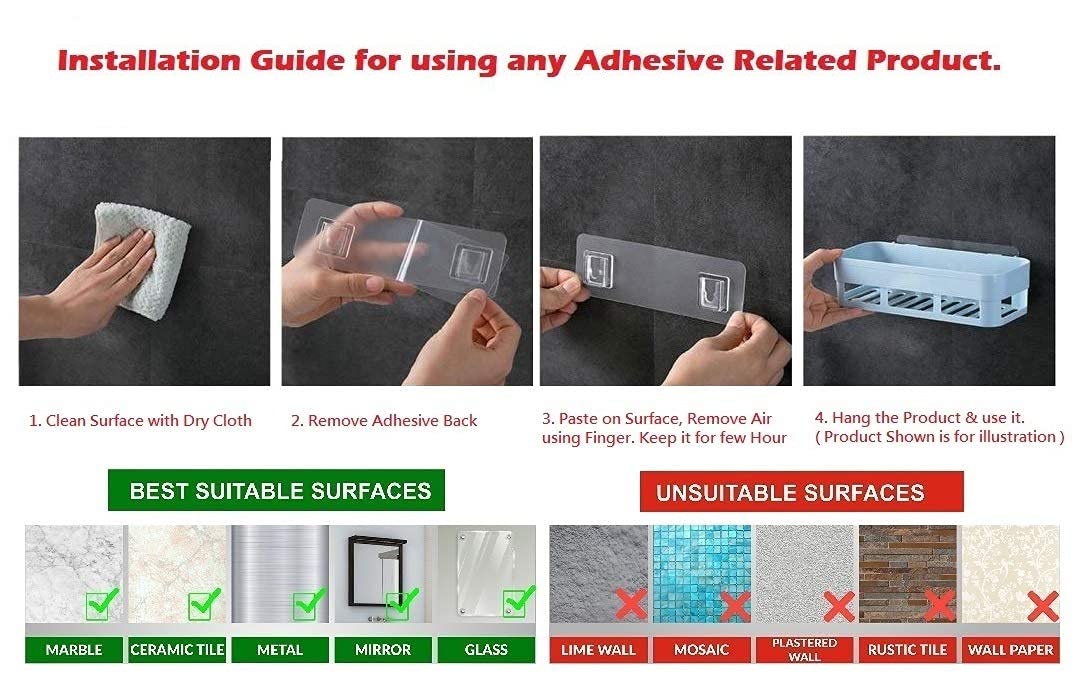 Inditradition Self Adhesive Wall Mounted Soap Holder For Bathroom | With Water Draining Tray, Plastic, (Pack Of 4)