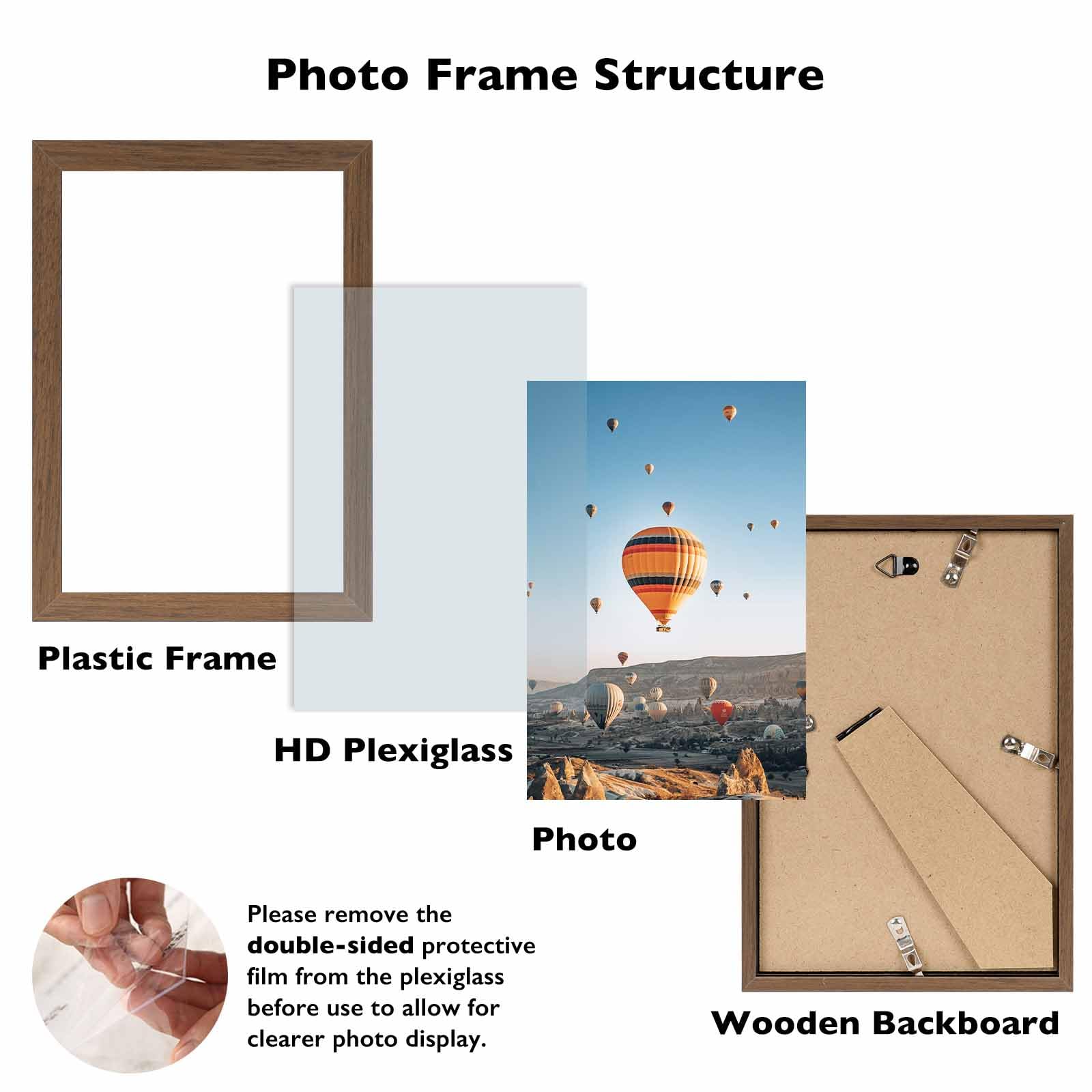JCJMY 8.5x11 inch Picture Frame Brown for Certificate Poster and Photo, Horizontal and Vertical Formats for Wall Hanging or Tabl