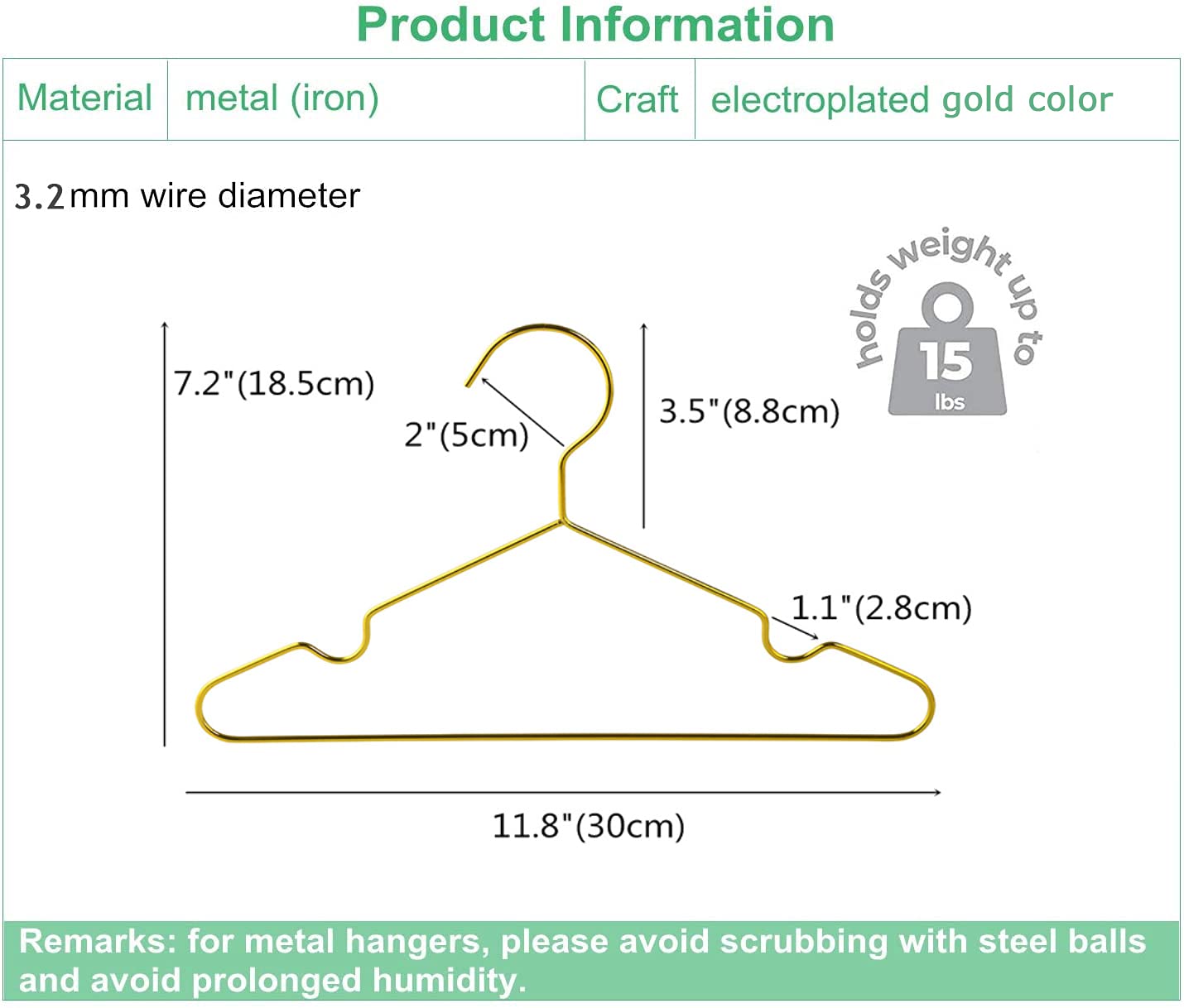 Amber Home 12Inch Gold Kids Baby Hangers 20Pack, Strong Metal Children Clothes Hangers For Closet, Space Saving Infant Hanger Fo